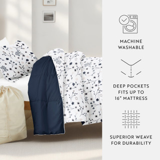 Thumbnail 10: IENJOY HOME 8 Piece Navy Patterned Comforter Dorm Set Bundle 