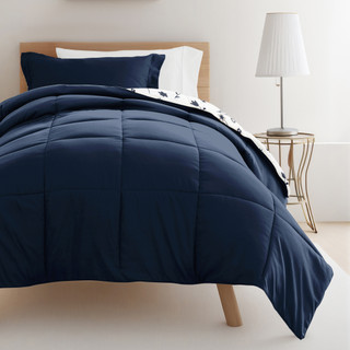 Thumbnail 4: IENJOY HOME 8 Piece Navy Patterned Comforter Dorm Set Bundle 