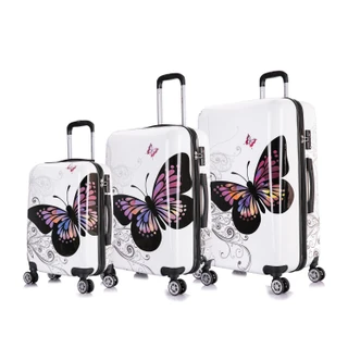 Thumbnail 2: INUSA INUSA Butterfly Hardside Lightweight 3 pc Luggage Set 
