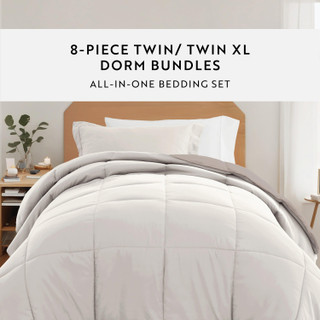 Thumbnail 11: IENJOY HOME IENJOY HOME 8 Piece Solid Comforter Dorm Set Bundle 