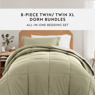 Thumbnail 11: IENJOY HOME IENJOY HOME 8 Piece Solid Comforter Dorm Set Bundle 