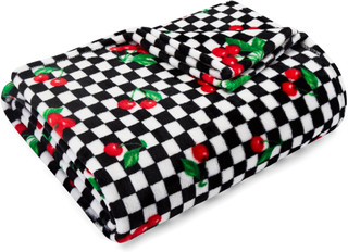Thumbnail 2: Betsey Johnson Betsey Johnson Cherry Checker Ultra Soft Plush Throw 