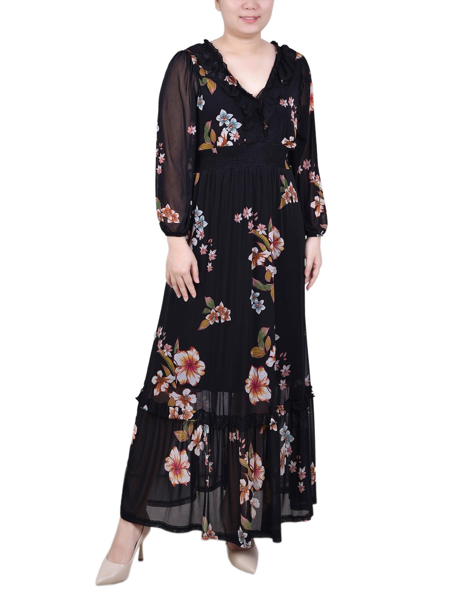 knee length dresses for ladies Petite V-Neck Bell-Sleeve Kimono Maxi Dress main image 0