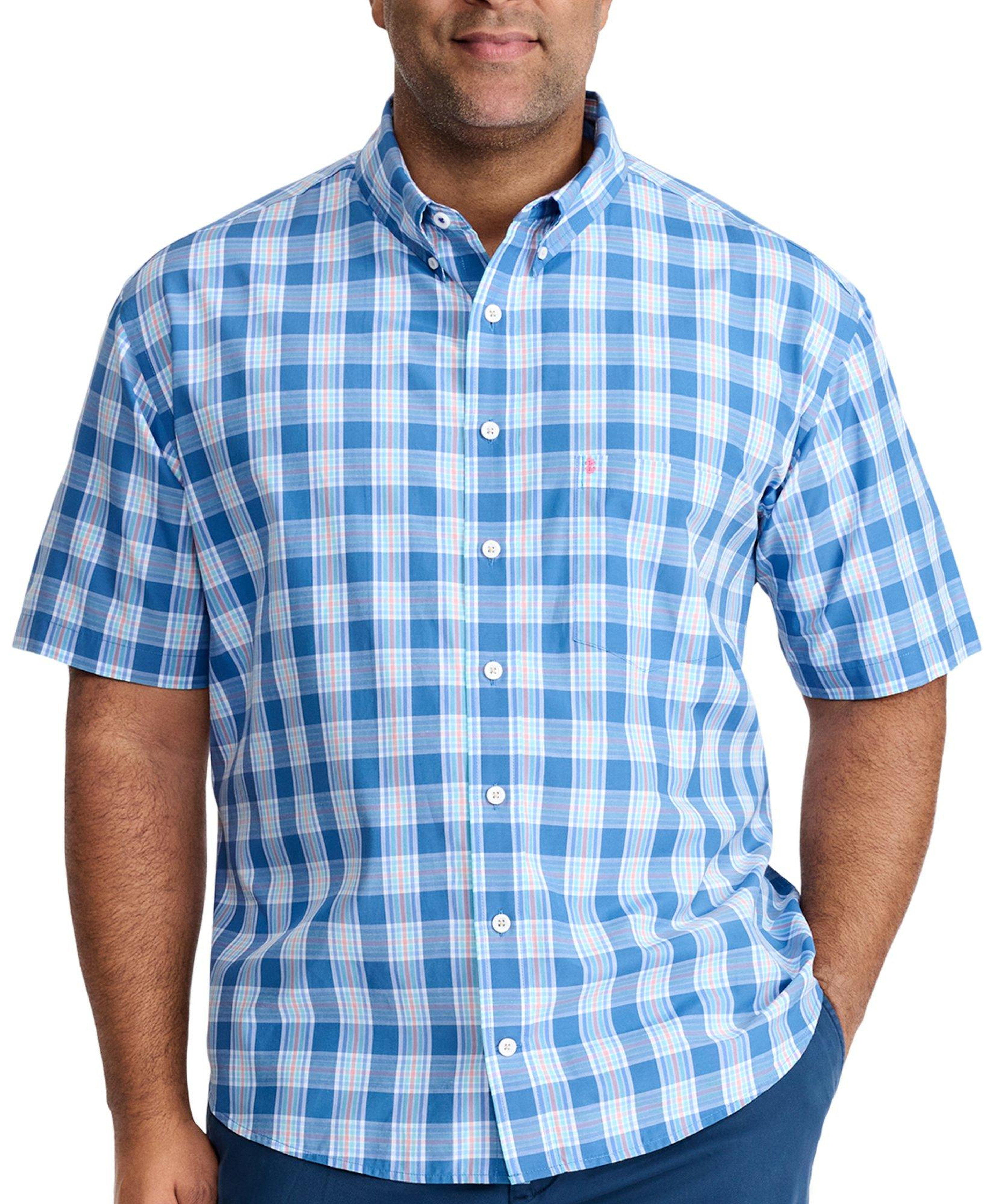 IZOD Mens Big & Tall Blue Woven Short Sleeve Shirt Bealls Florida