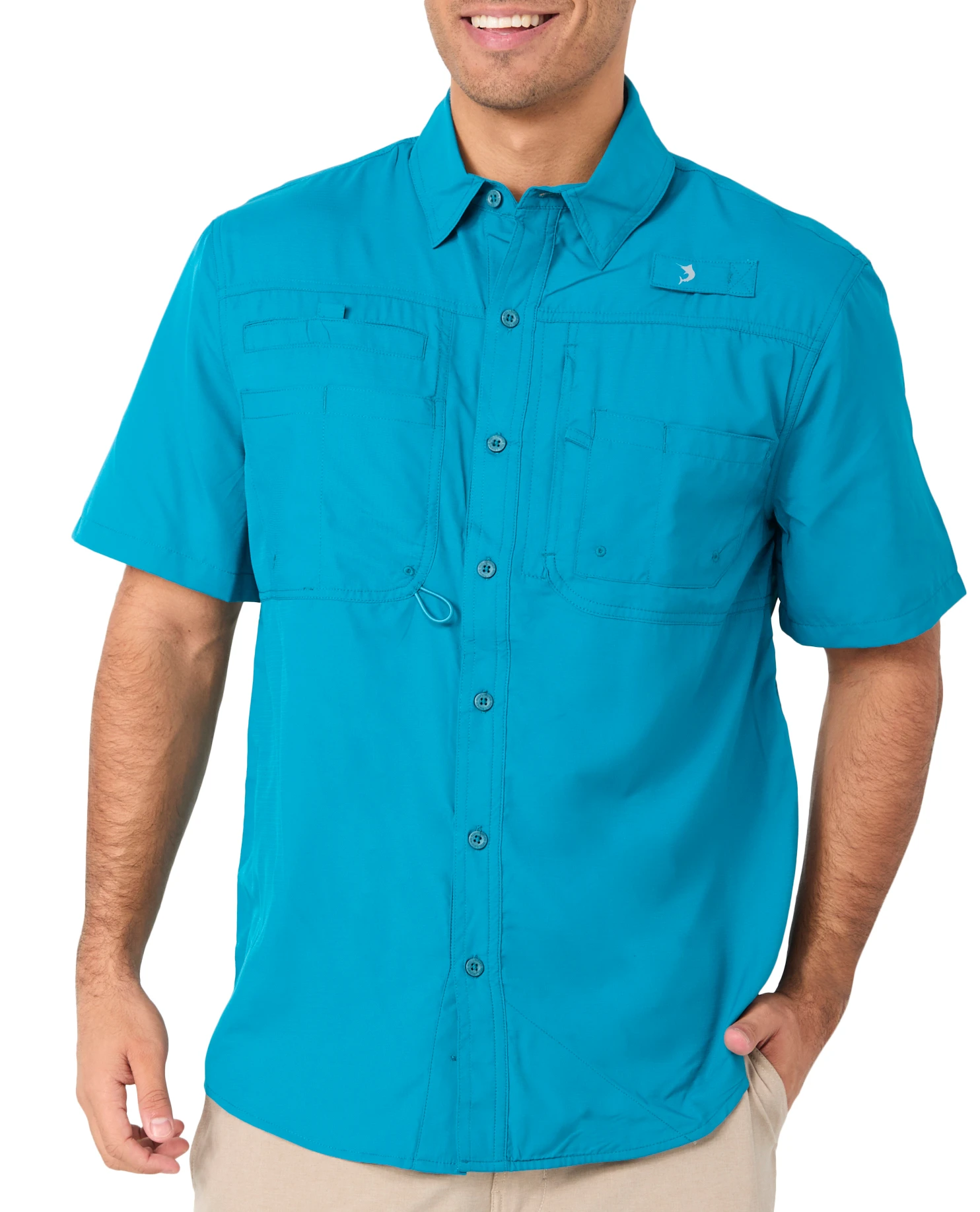 buy reel legends pocket fishing tees REEL LEGENDS Men's Saltwater II Short Sleeve Shirt in Ocean Depths, XL