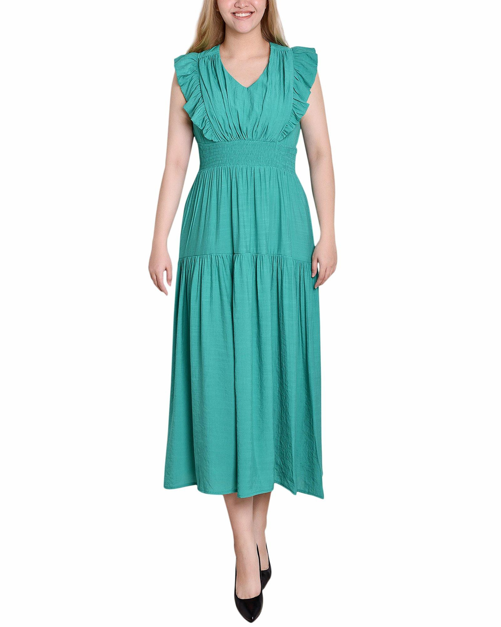 smocked flutter sleeve midi dress Smocked Flutter Sleeve Midi Dress