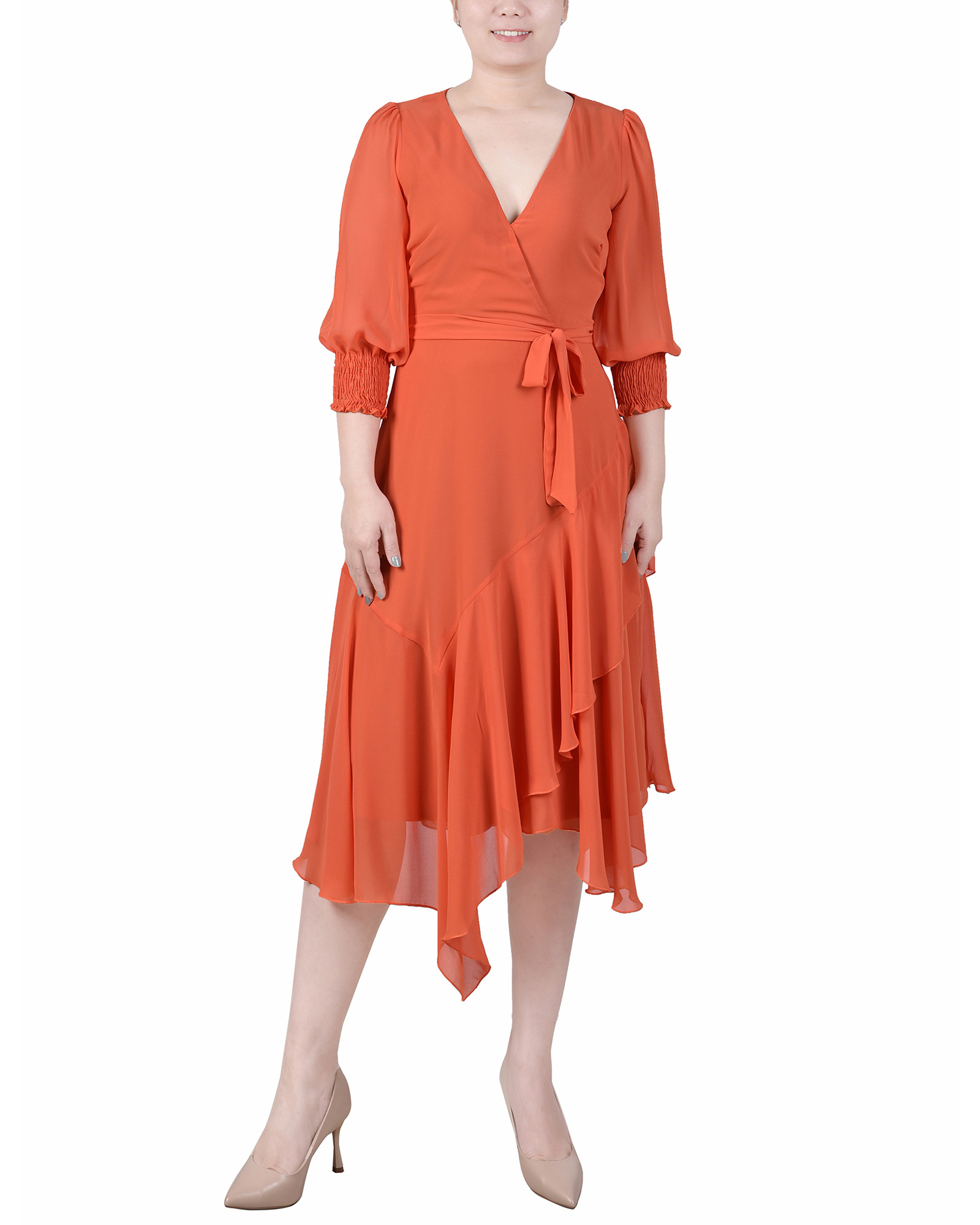 sachin and babi light blue dress 3/4 Sleeve Belted Chiffon Hankerchief Hem Dress Bealls Florida