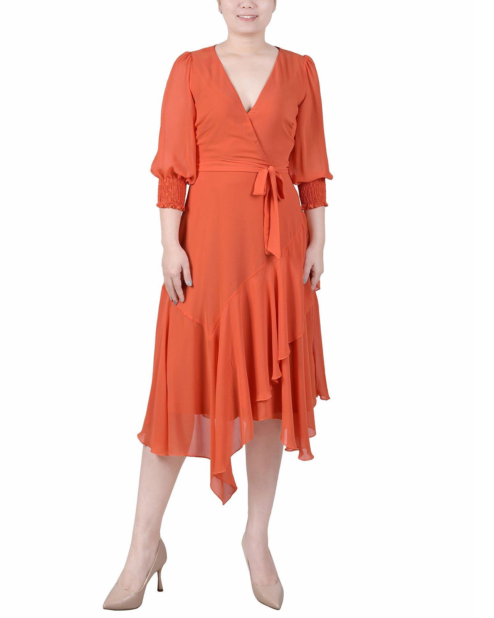 white christmas dresses Elegant Lantern Sleeve Ruffle Hem Belted Chiffon Dress Purple / Xs main image 1