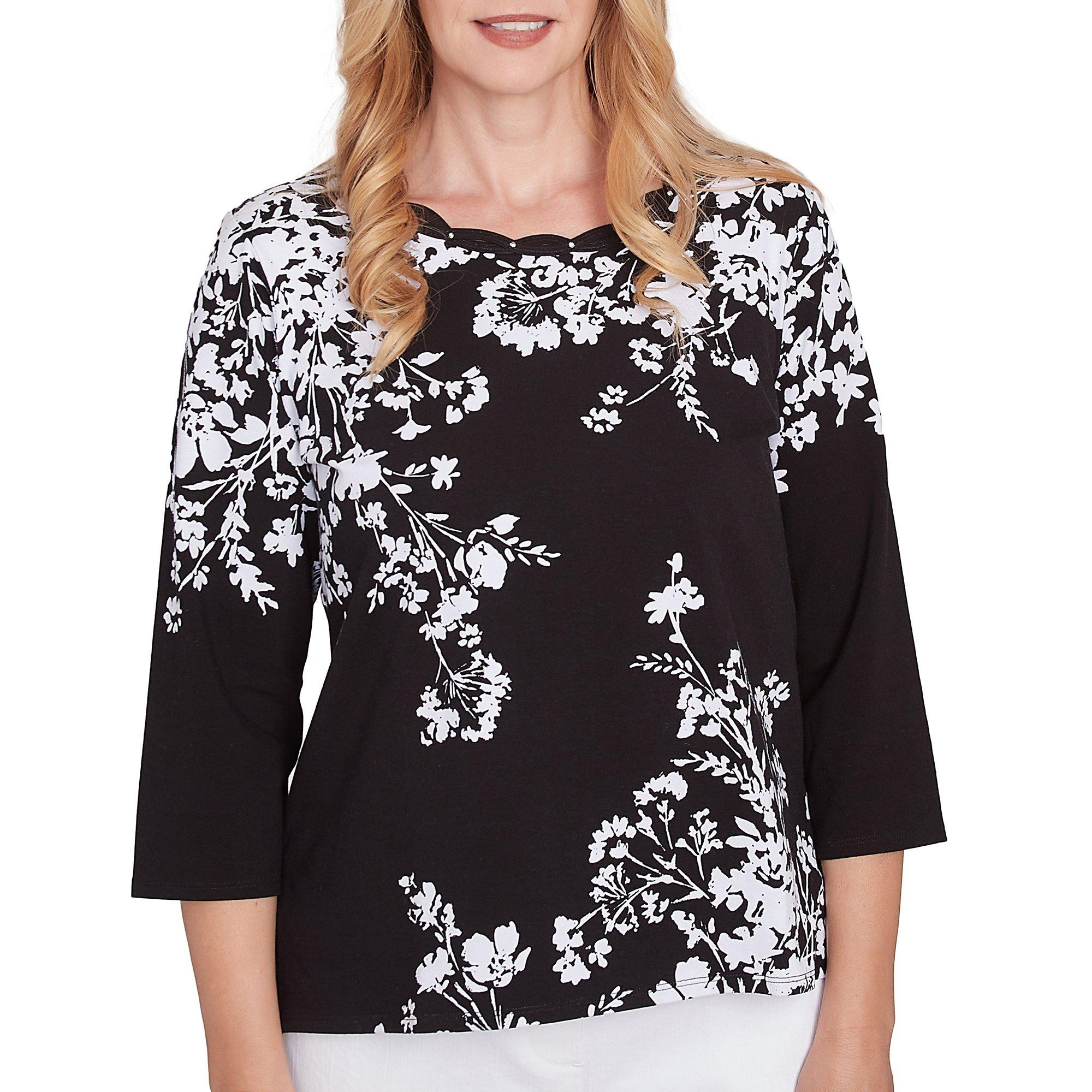 Alfred Dunner Plus Size Classic Earth Floral Crew Neck Top - Macy's