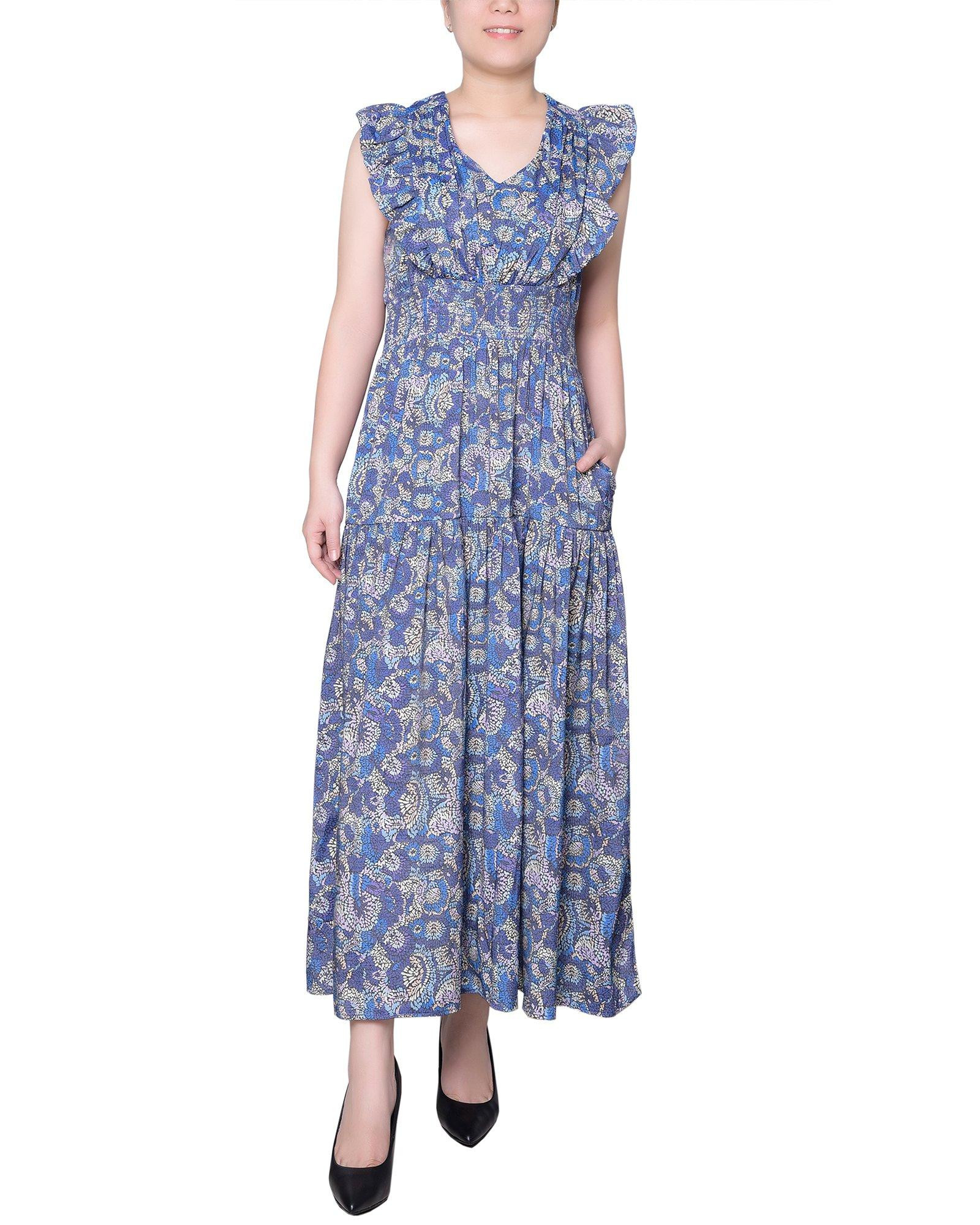 knee length dresses for ladies Umgee Tiered Flutter Sleeve Midi Dress Camel / S main image 1
