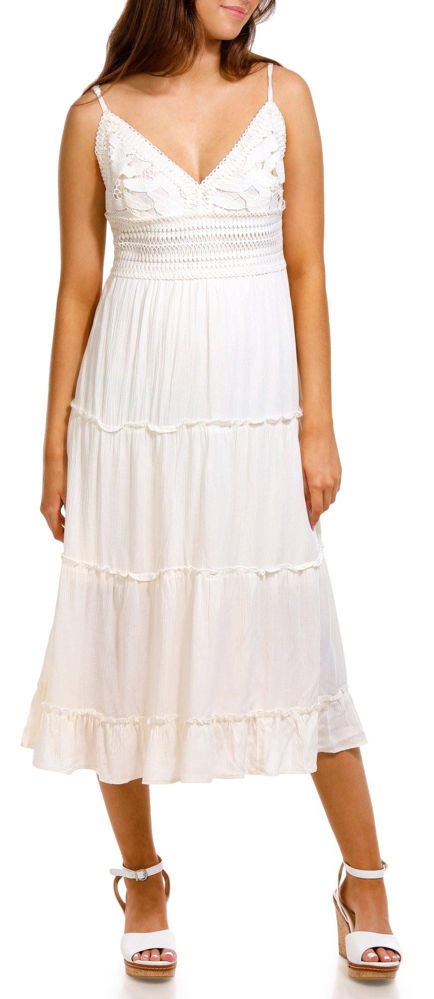 lace trimmed midi dress White Cotton Lace Trim Midi Dress – self-portrait-US