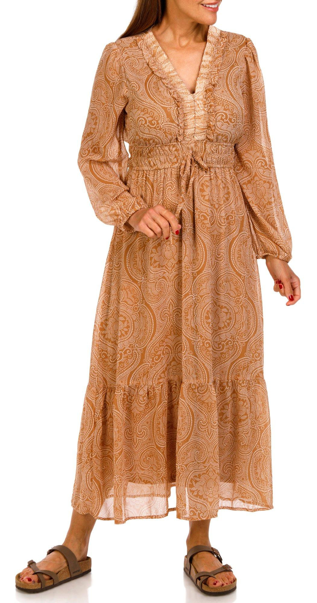 Harlow Rose Womens Long Sleeve Crinkle Chiffon Maxi Dress Bealls