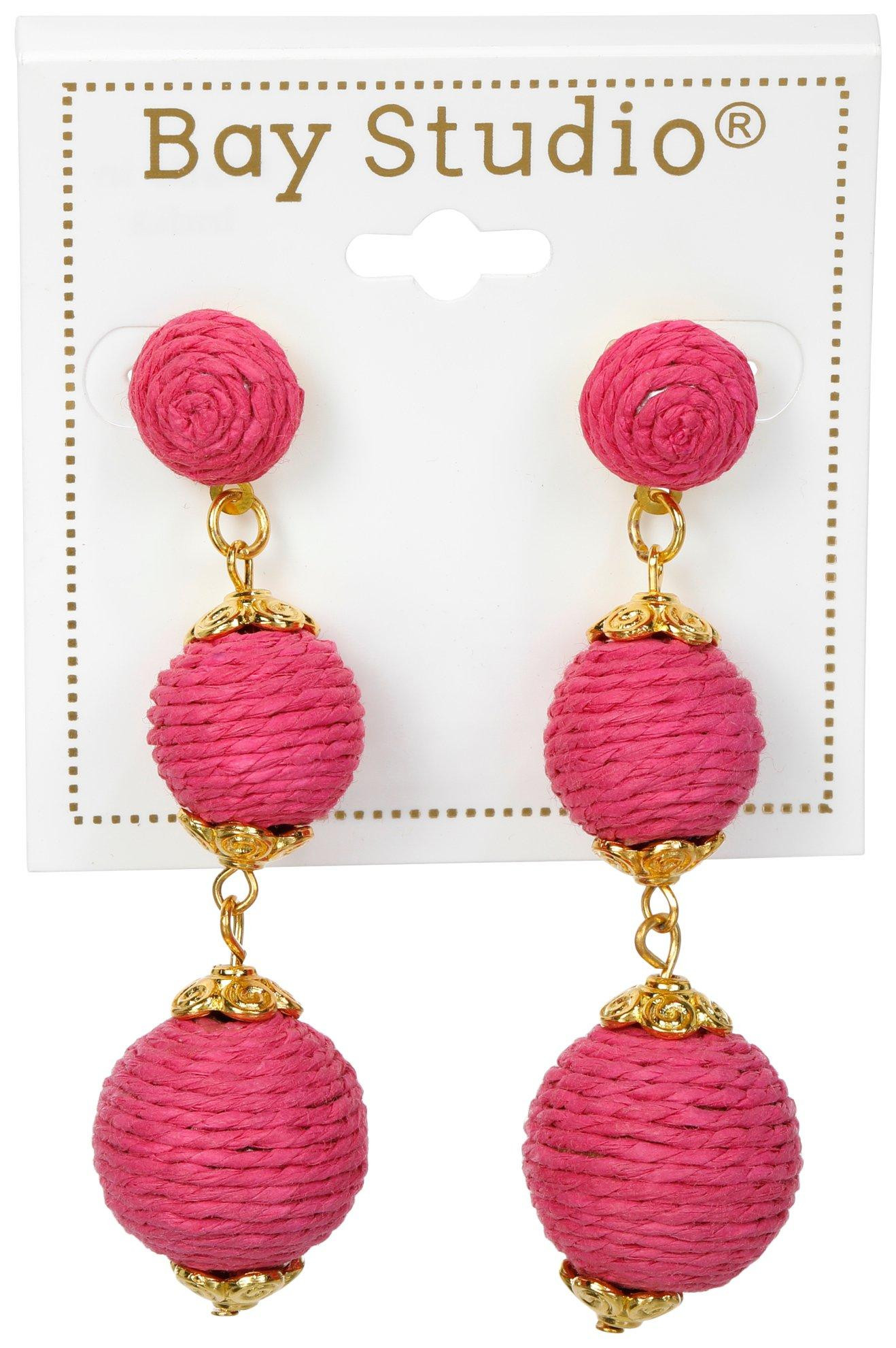 Boucles D'oreilles Pendantes à Pompons Bohème - Bleu - Longueur 9 Cm