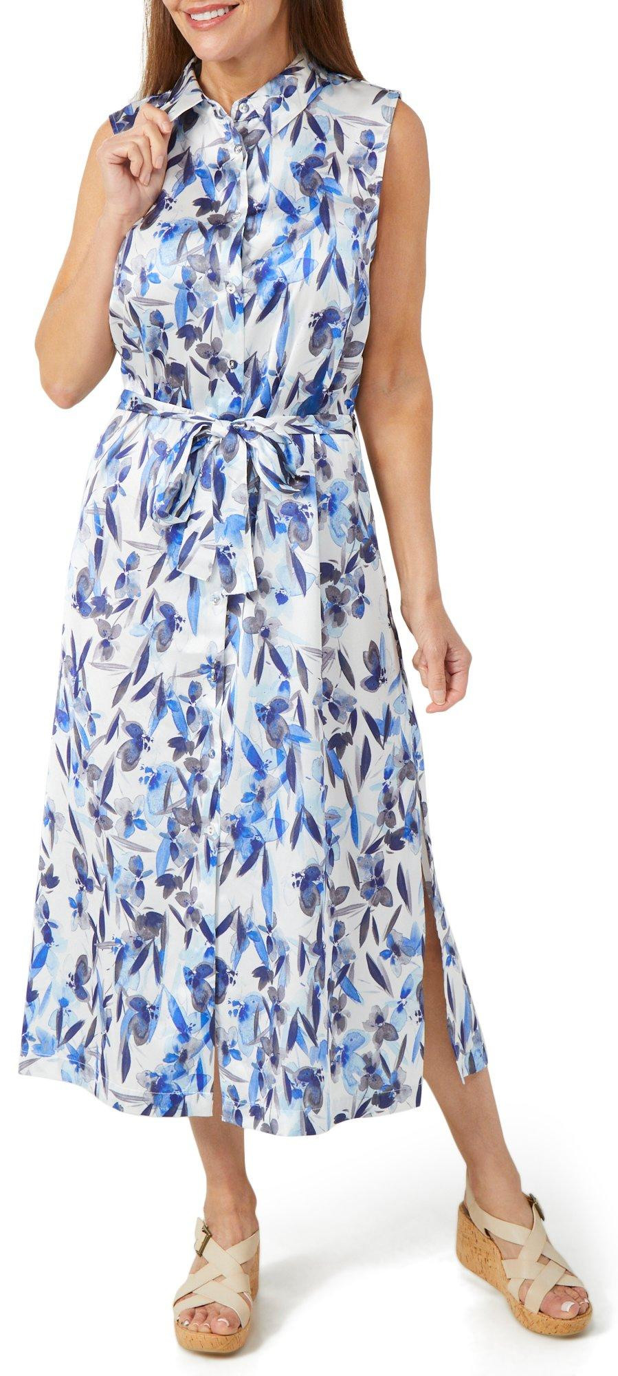 DKNY Womens Sleeveless Floral Button Down Dress Bealls Florida