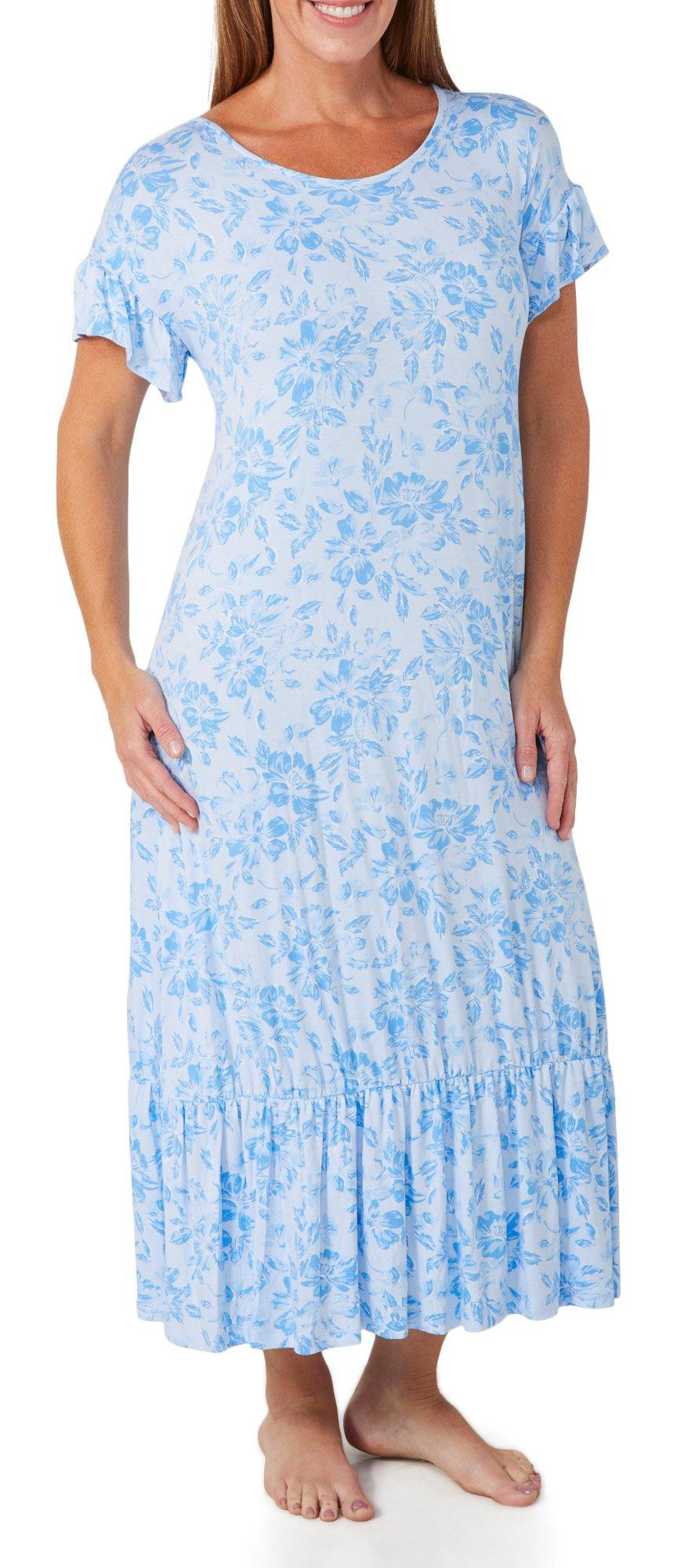 Tommy Bahama Short Sleeve Knit Maxi Gown Women's Pajama Blue Floral : MD (US 8-10) Tommy Bahama Short Sleeve Knit Maxi Gown Women's Pajama Blue Floral : MD (US 8-10)
