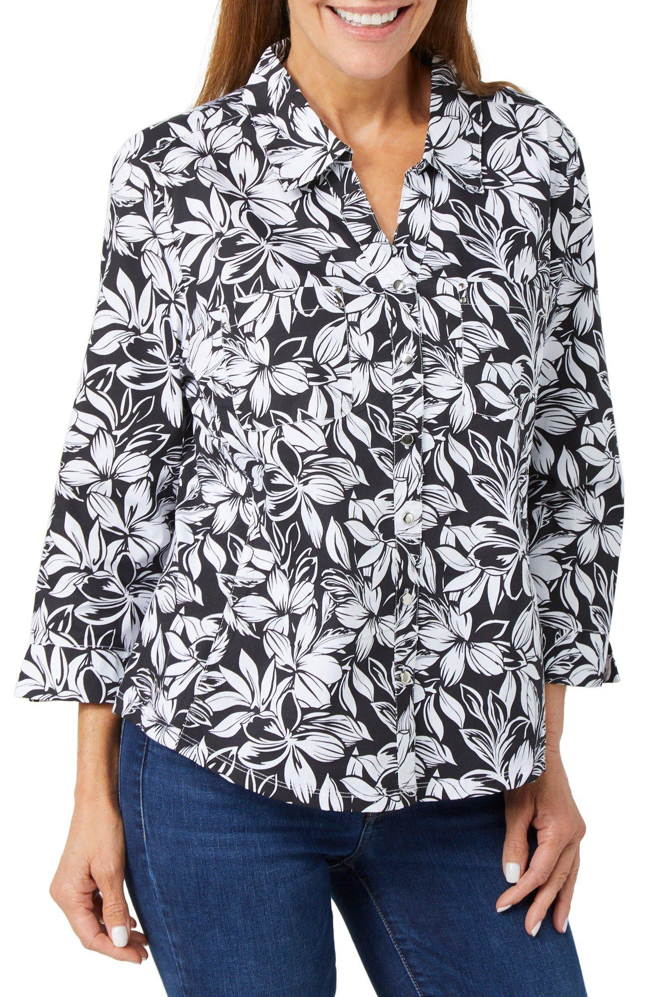 Coral Bay Womens 3/4 Sleeve Button Down Print Top Bealls Florida