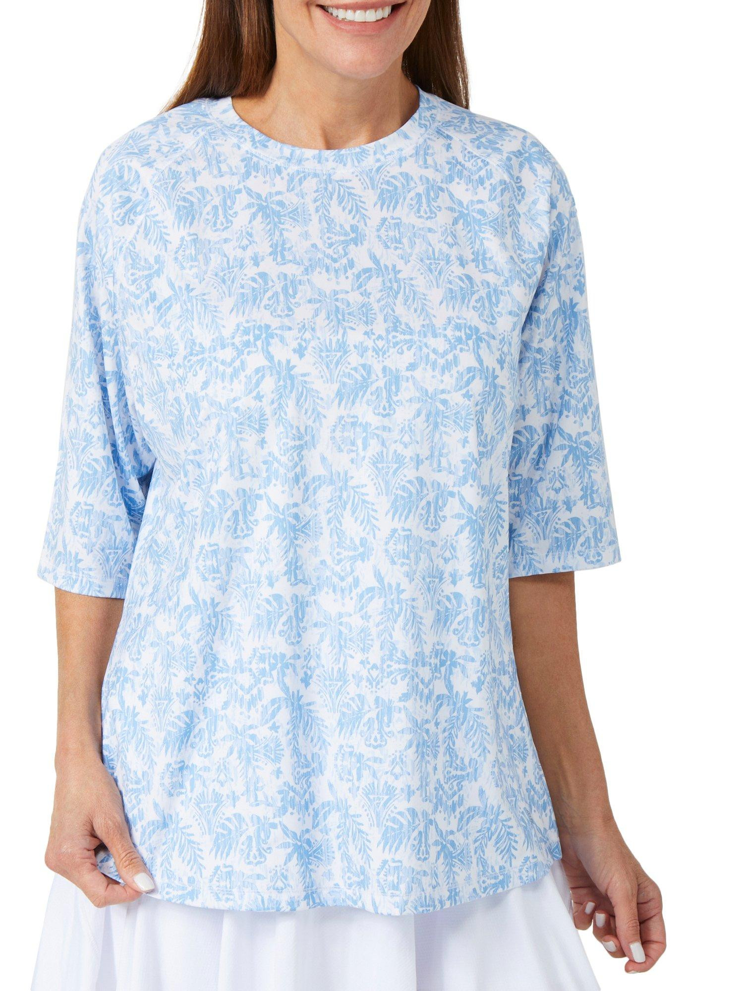 Reel Legends Womens Reel-Tec Print Elbow Sleeve Top Bealls Florida