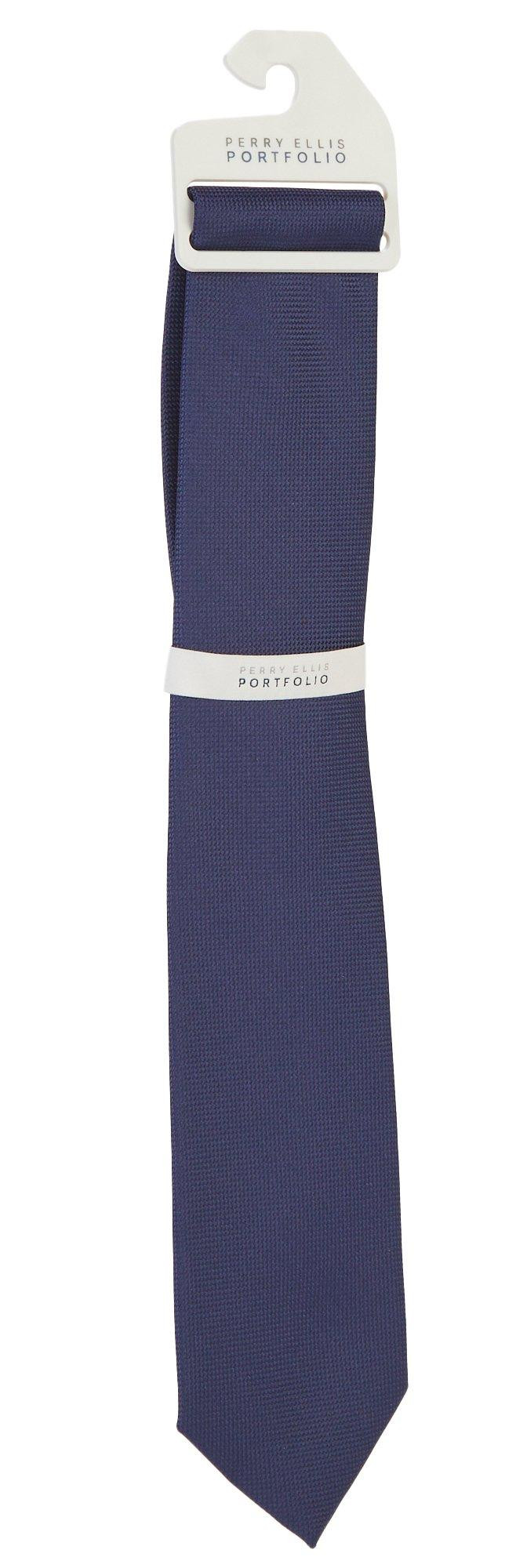 Cravate Perry Ellis En Soie Gris Argenté Brillant - Modèle Classique, Occasion