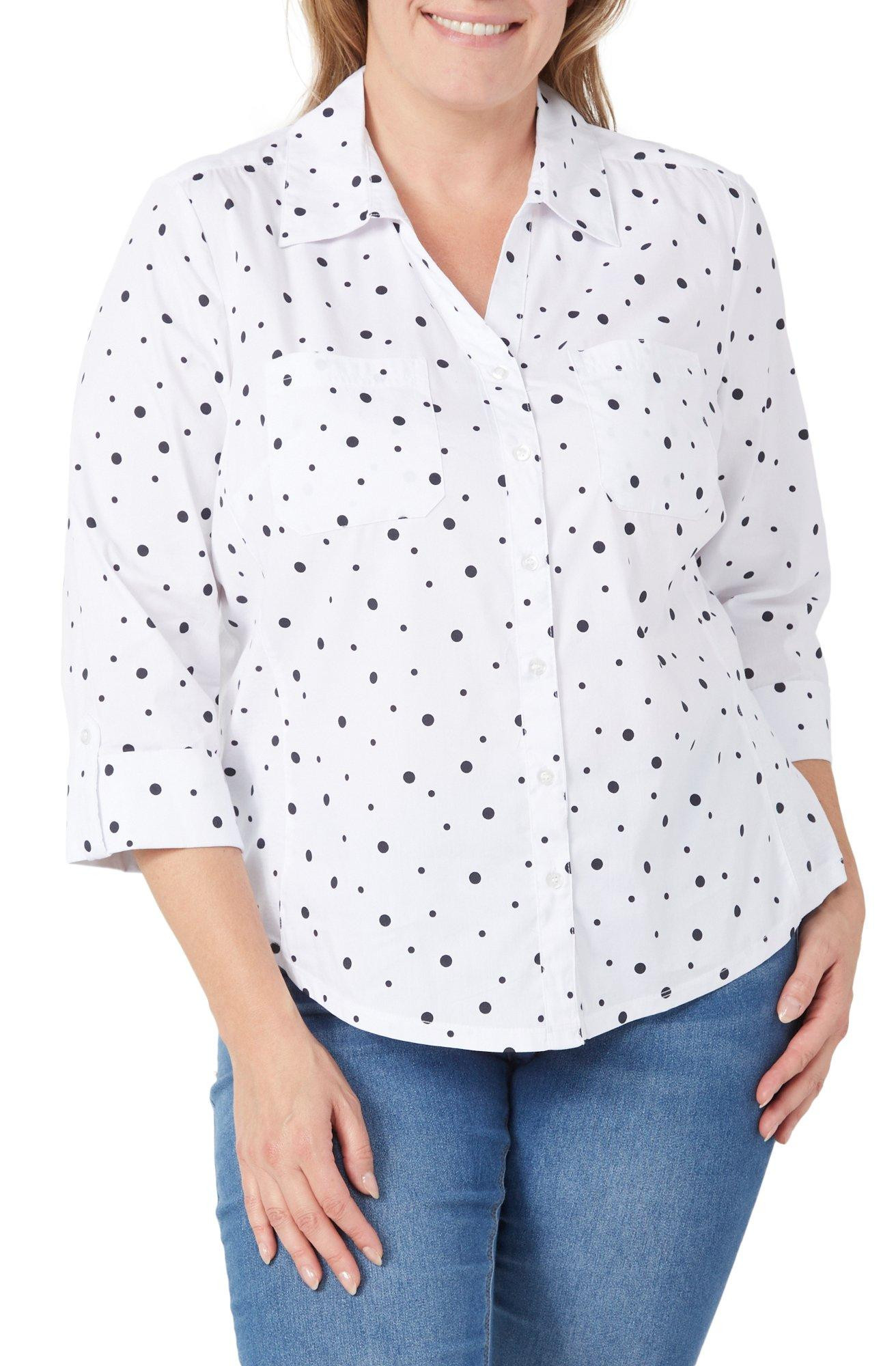 Coral Bay Womens 3/4 Sleeve Polka Dot Button Down Top Bealls Florida