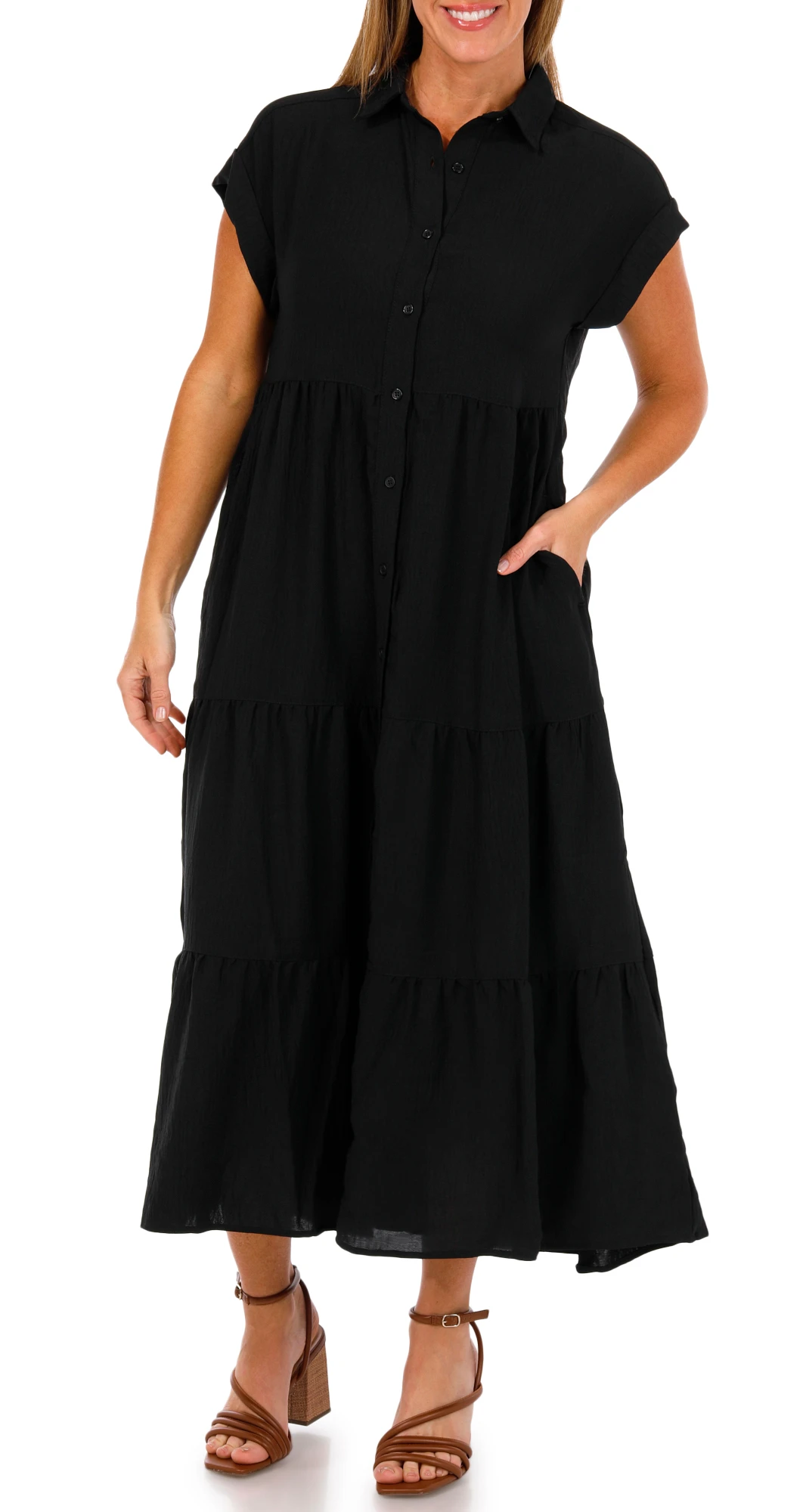 max studio dresses Vintage Bodycon Bandage Midi Dress (2000s) Ragstock This womens short sleeve button down maxi dress features a tiered design and soft Max Studio + Ruffle Collar