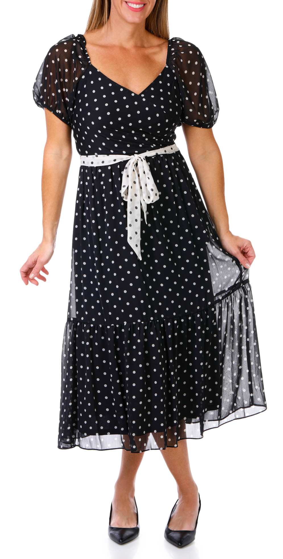 Buy JULIA JORDAN, Julia Jordan Womens Polka Dot Midi Wrap Dress Online