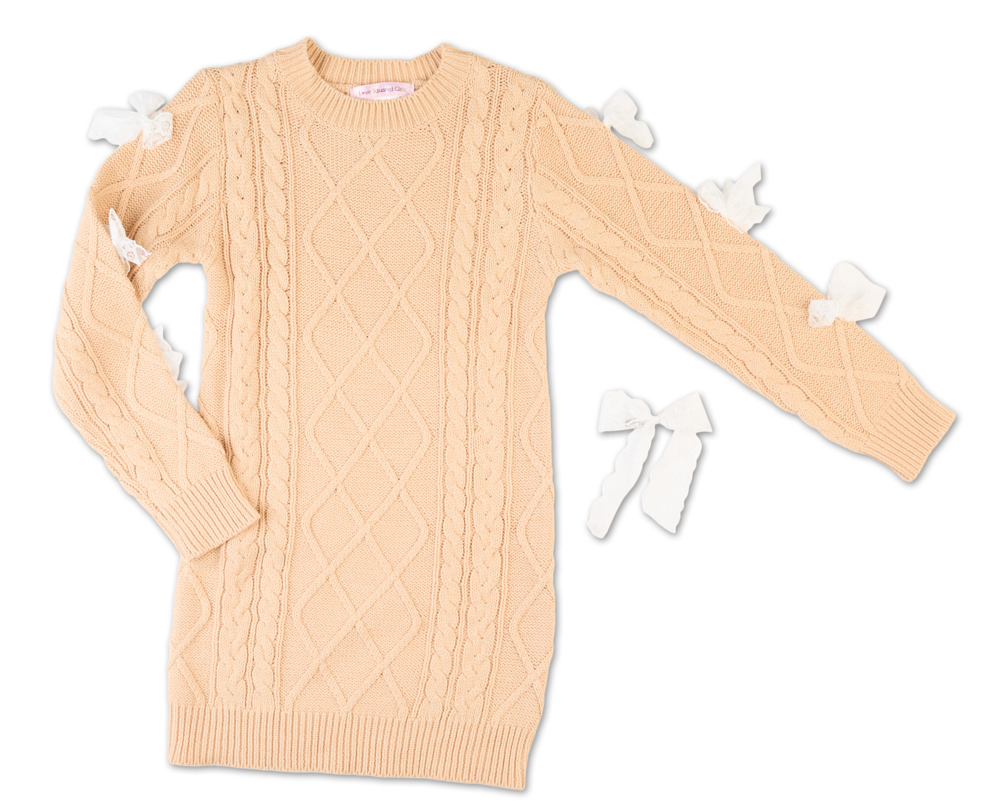 Love Squared Girls Girls 2 Pc Cable Knit Sweater Dress Set in Tan, 7