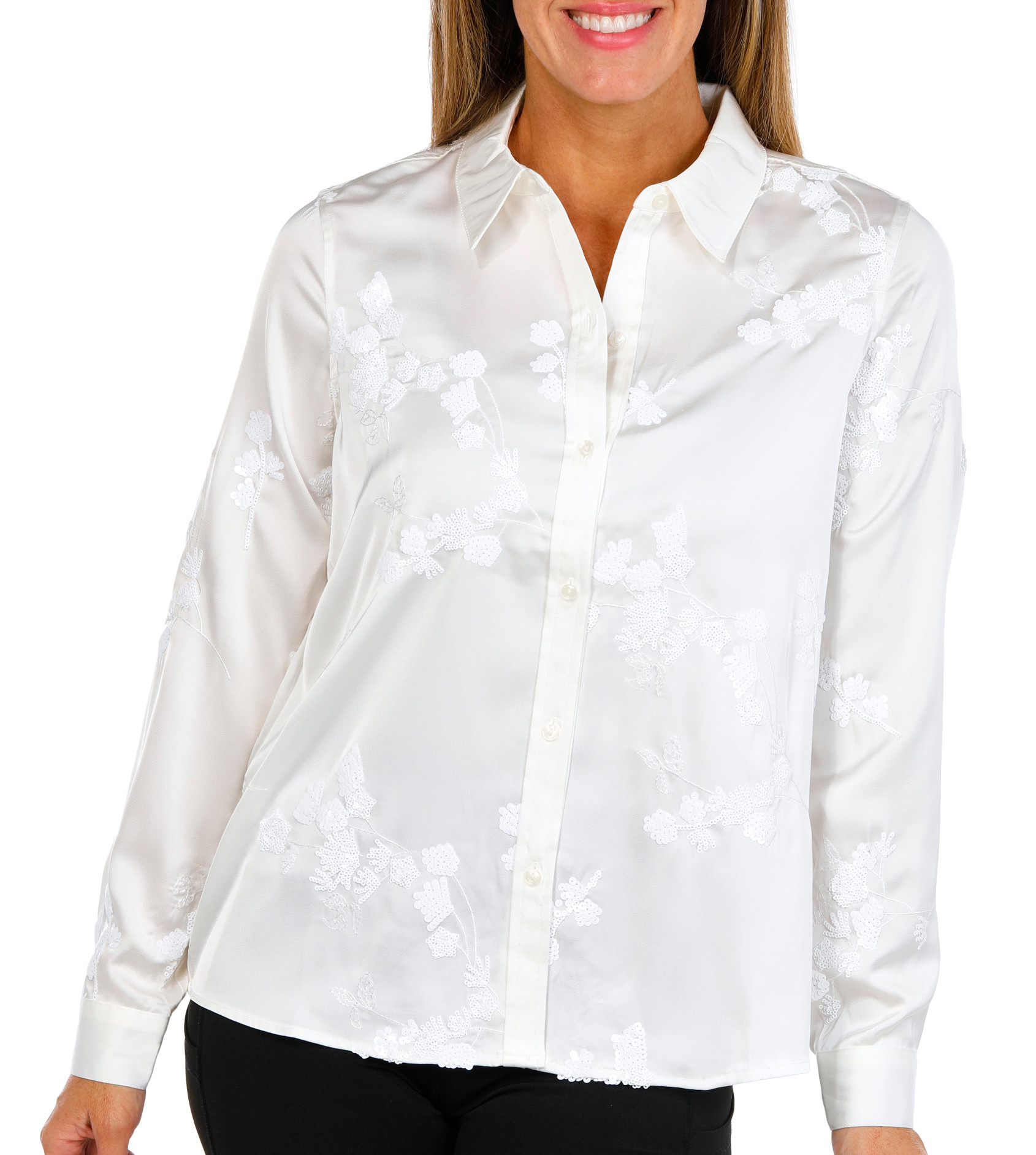 Nanette Lepore Women's Sequin Blouse - White - Blouses