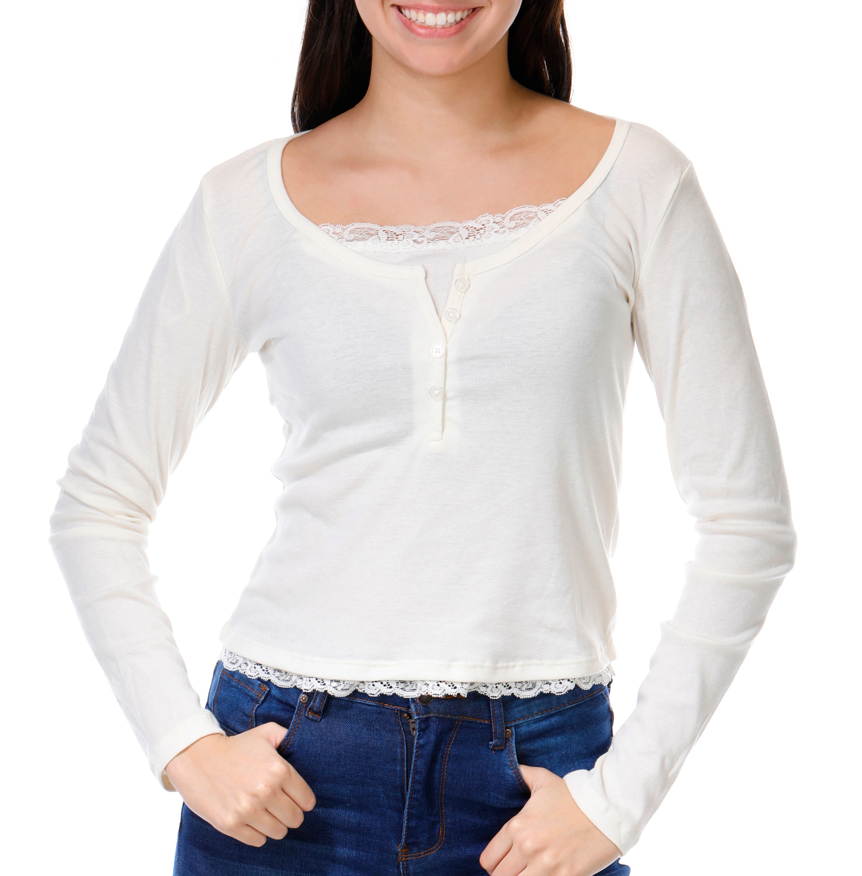Buy Pink Rose, Pink Rose Juniors Long Sleeve Floral Lace Top 