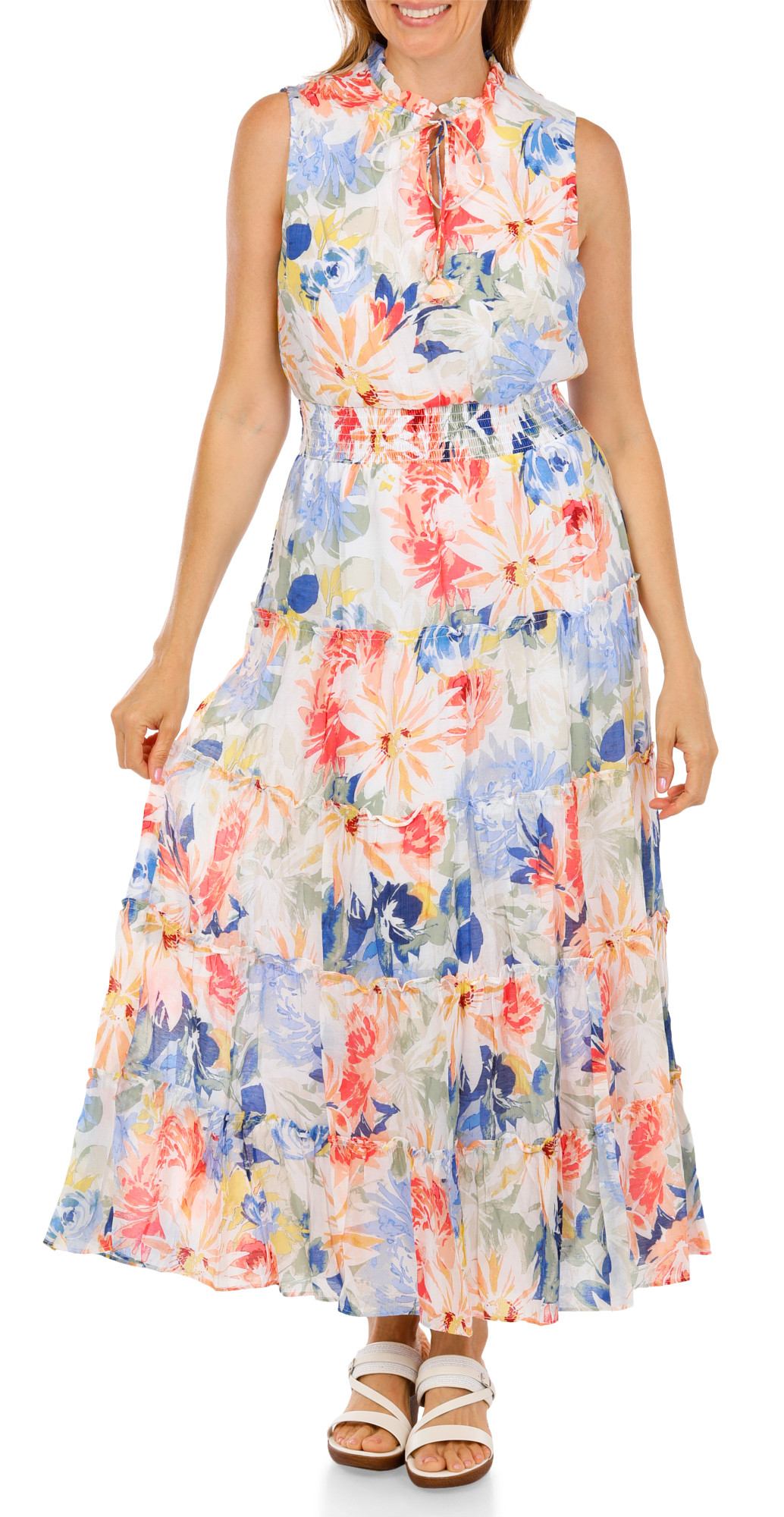 msk dresses MSK Dress Womens Size 10 Pink Sleeveless Floral High Lo Belted