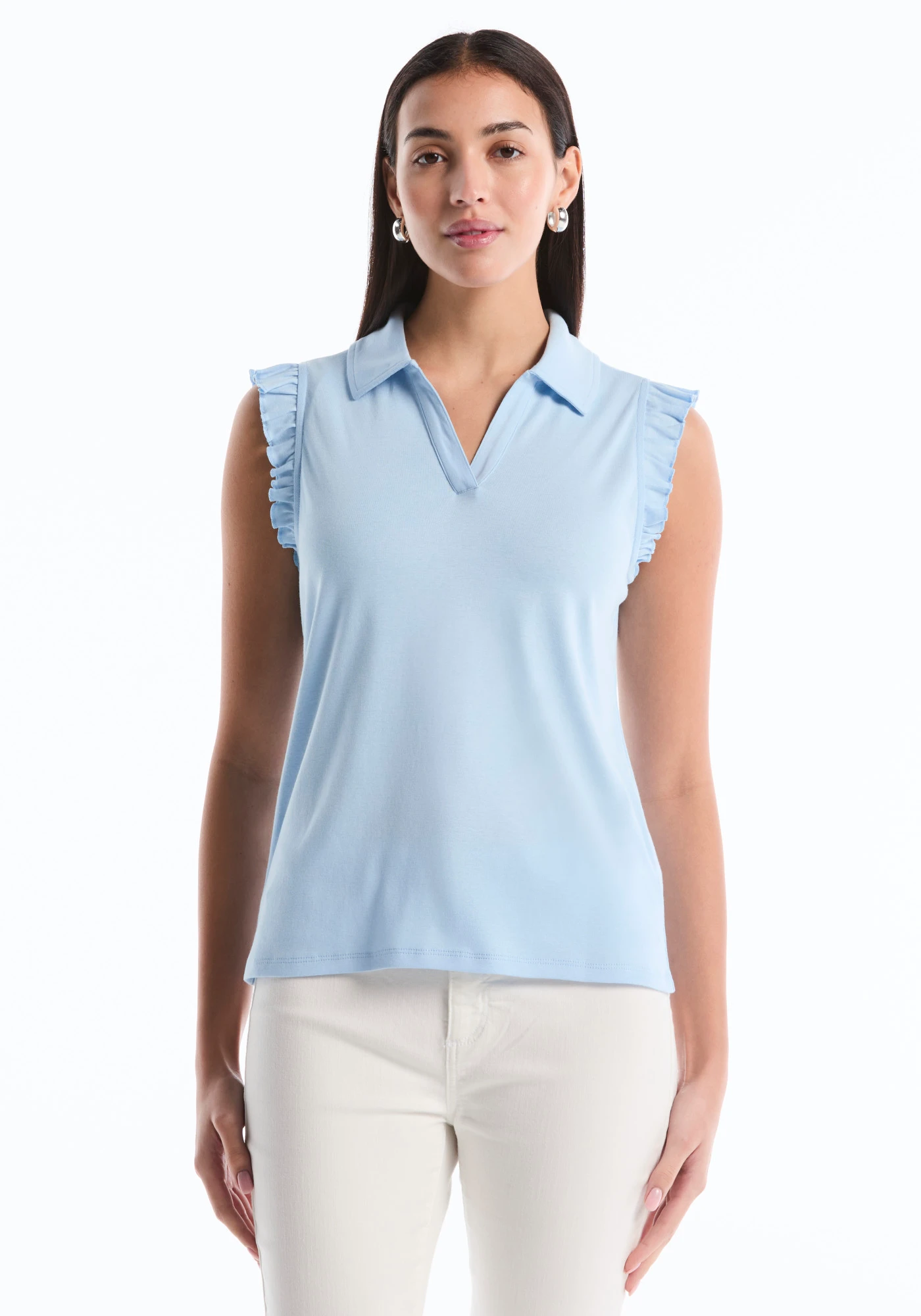 Buy Rafaella, Womens Sleeveless Ruffle Polo Shirt Online - Bealls