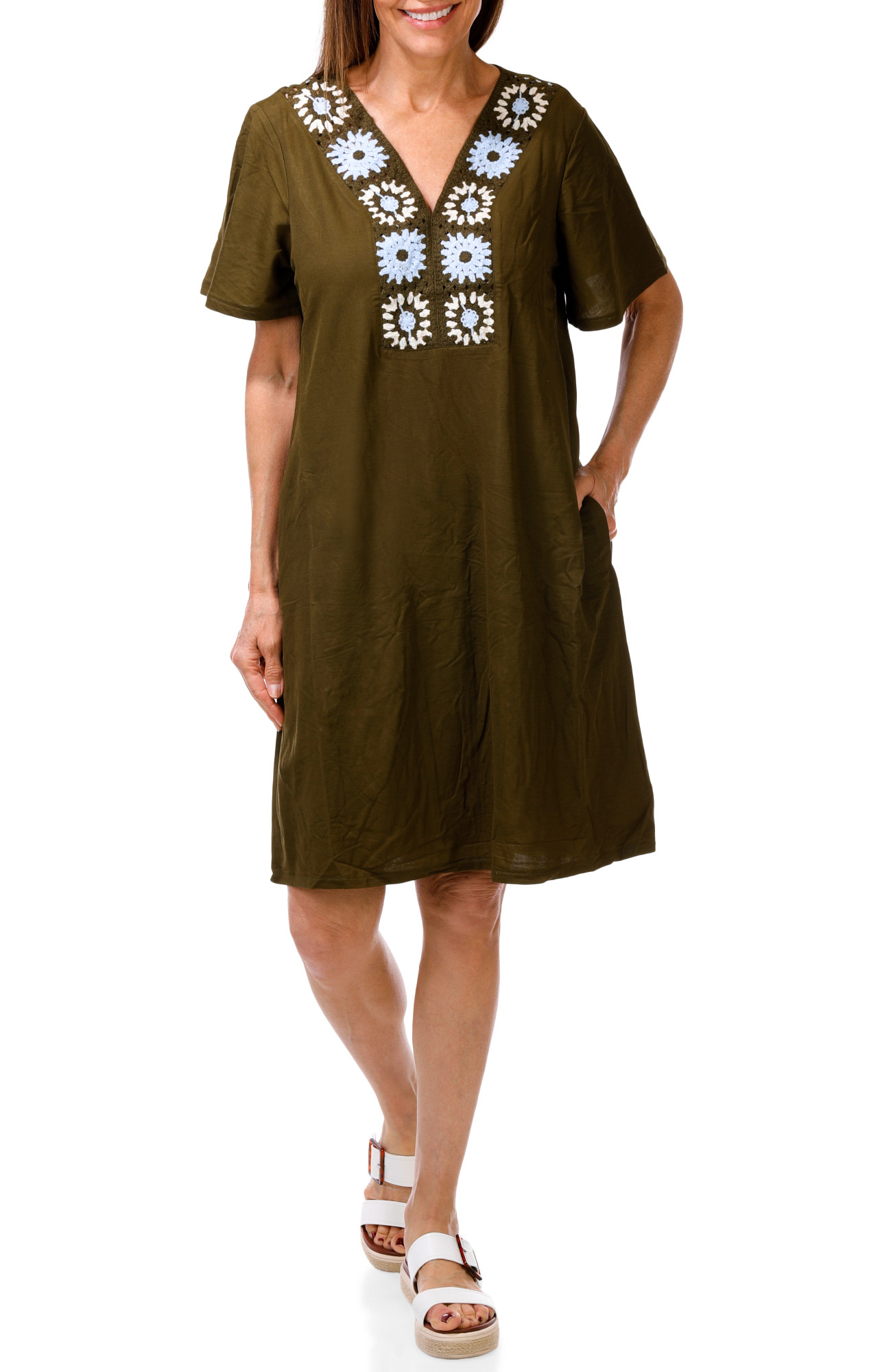 nina leonard dress Women's Solid Crochet Dress