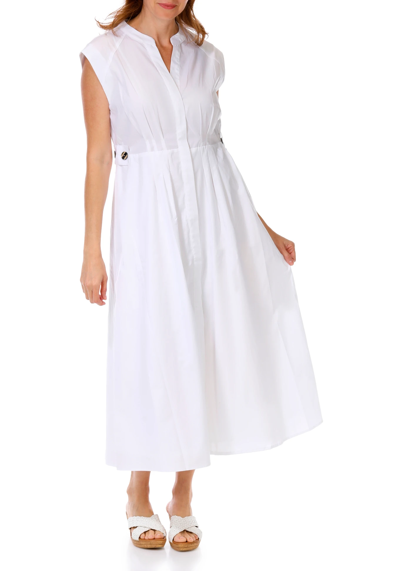 Women's Short Sleeve Poplin Pleated Dress