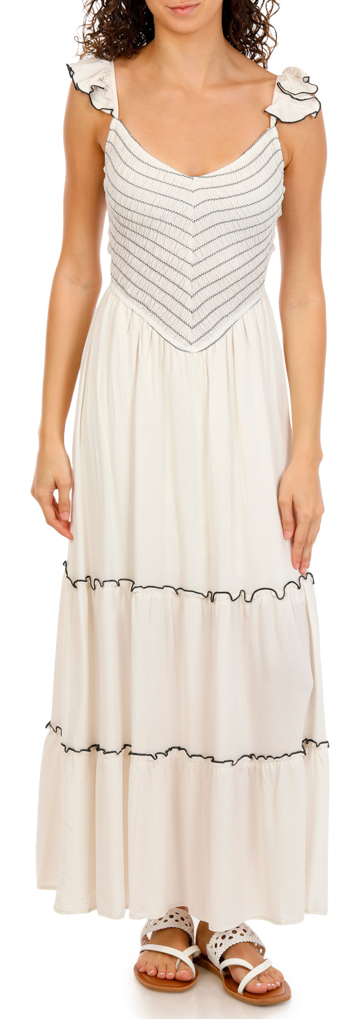 INSPIRED HEARTS Juniors Ruffle Strap Smocked Maxi Dress in Cream, XL INSPIRED HEARTS Juniors Ruffle Strap Smocked Maxi Dress in Cream, XL
