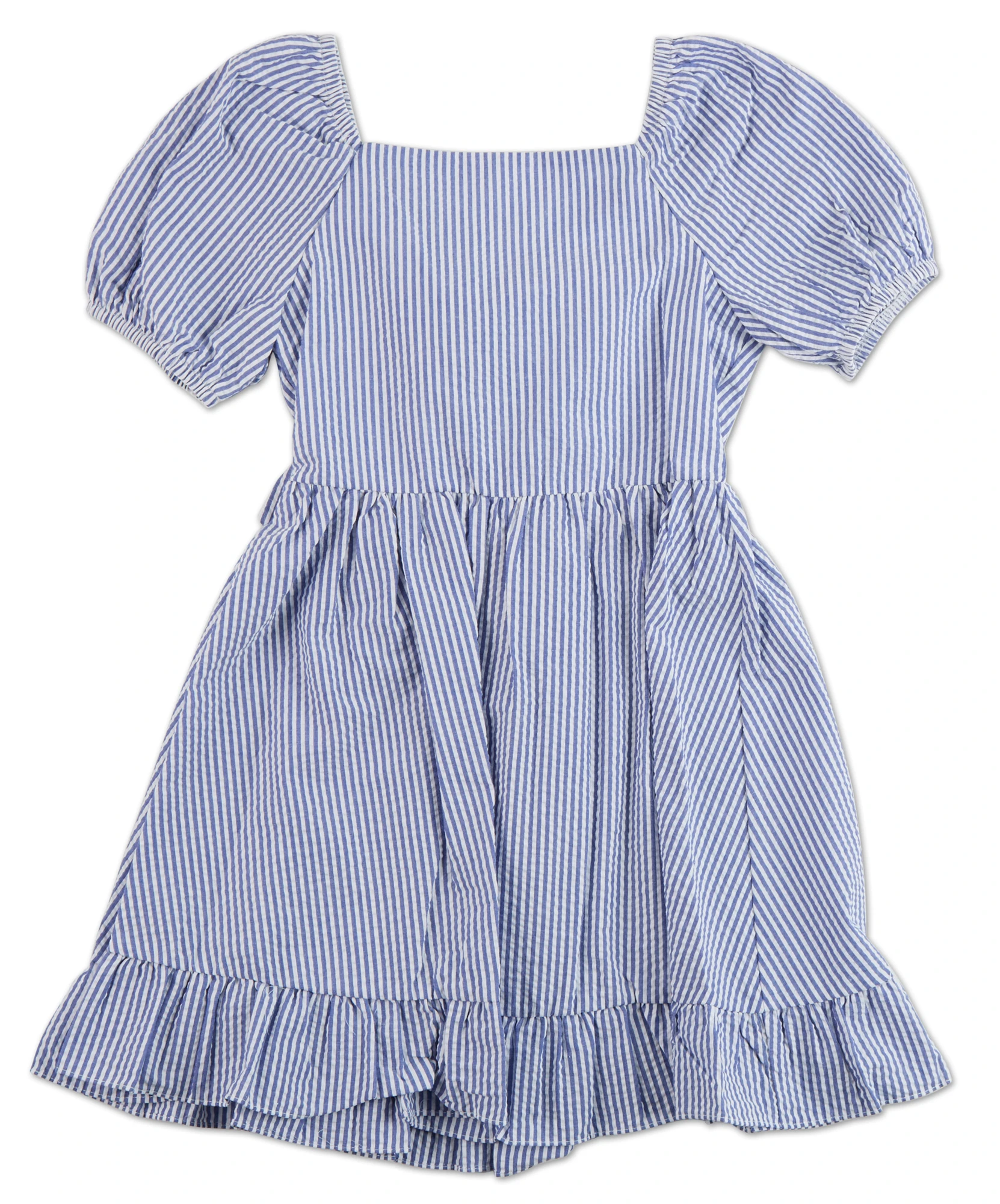 Rare Editions Girls 7-16 Bow Back Seersucker Dress, Blue, 12, Cotton