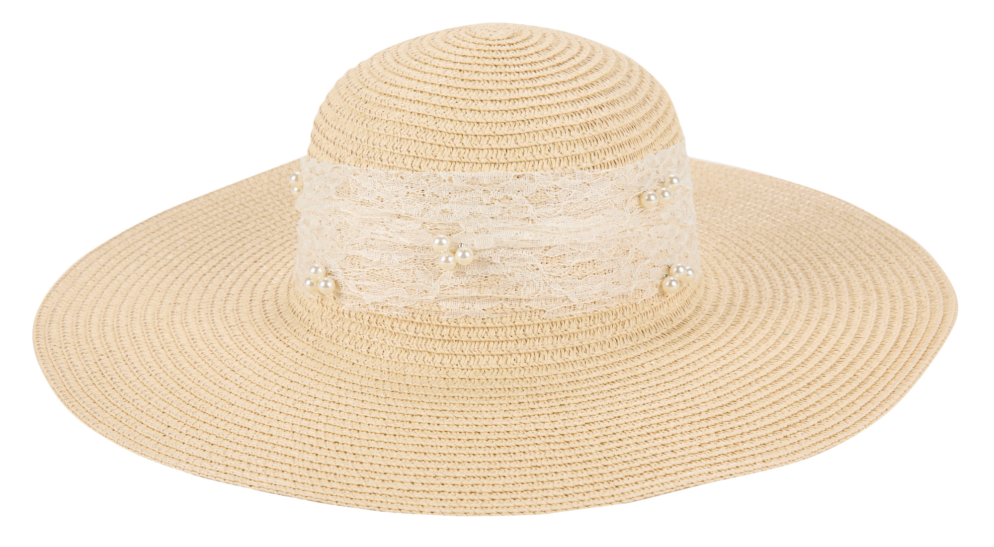 Buy Catherine Malandrino, Lace Pearl Ribbon Trim Floppy Sun Hat