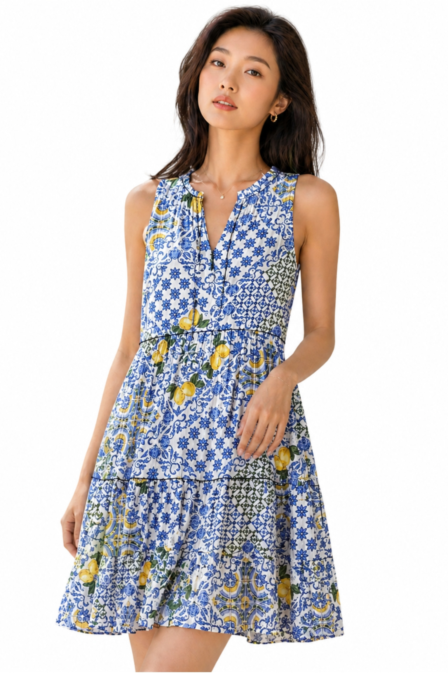beach lunch lounge dress Beach Lunch Lounge Women's Bella Ruffle Split Neck Sleeveless Dress in Lemon Zest, XL