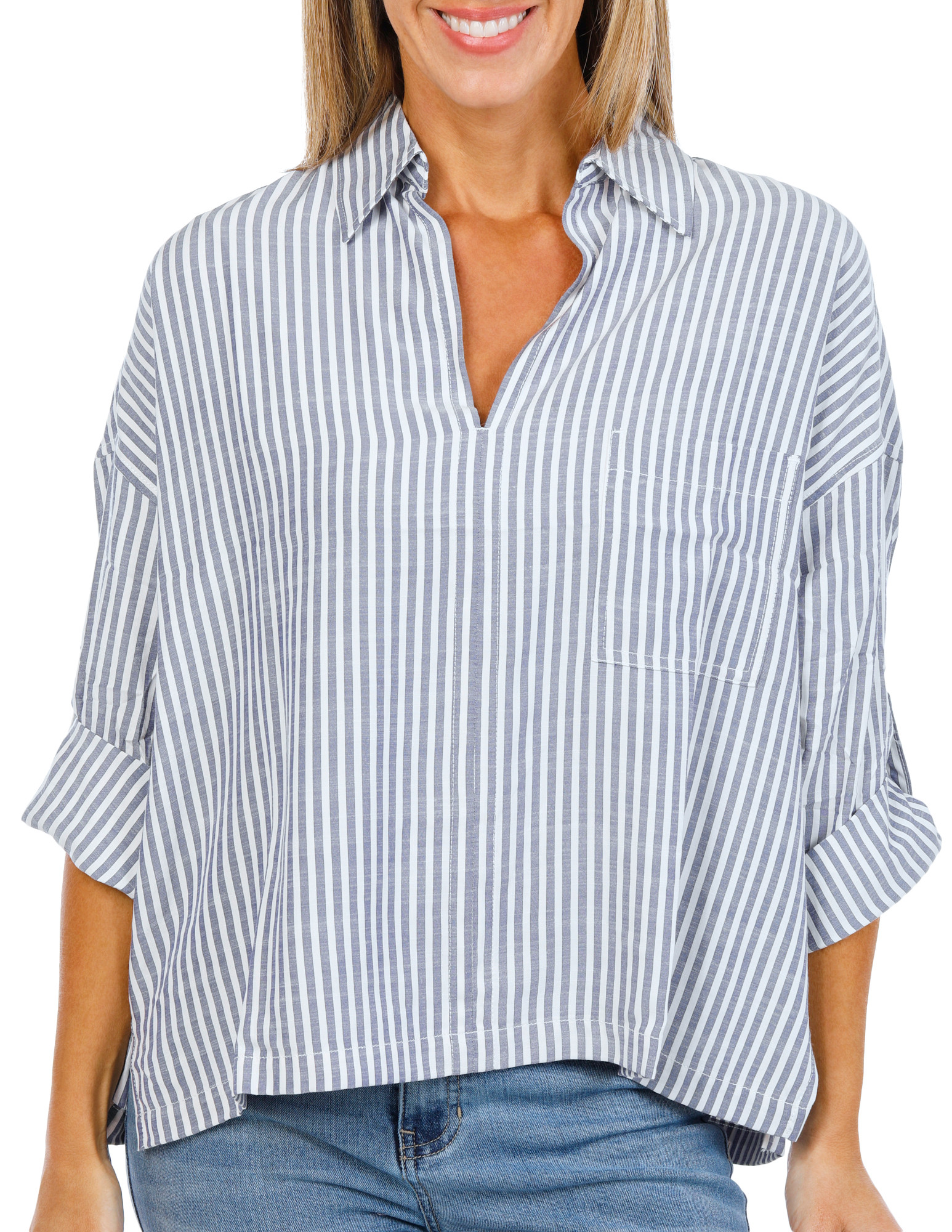 Buy MAX STUDIO, Women's Stripe Print Popover Top Online - Bealls
