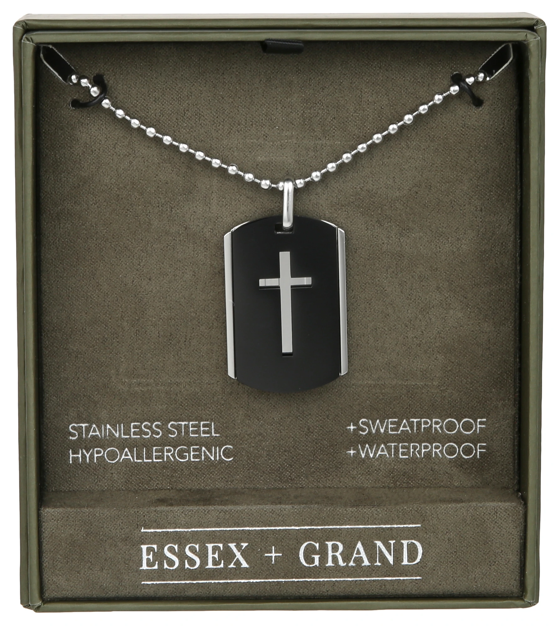 Buy Essex + Grand , Men's Stainless Steel Cross Dog Tag Necklace