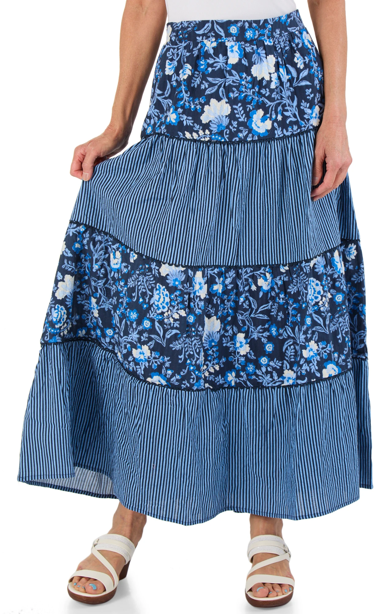 しー⭐︎　FILL THE BILL FLORAL STRIPE SKIRT Buy Ellen Tracy, Women's Floral & Stripe Tiered Challis Skirt