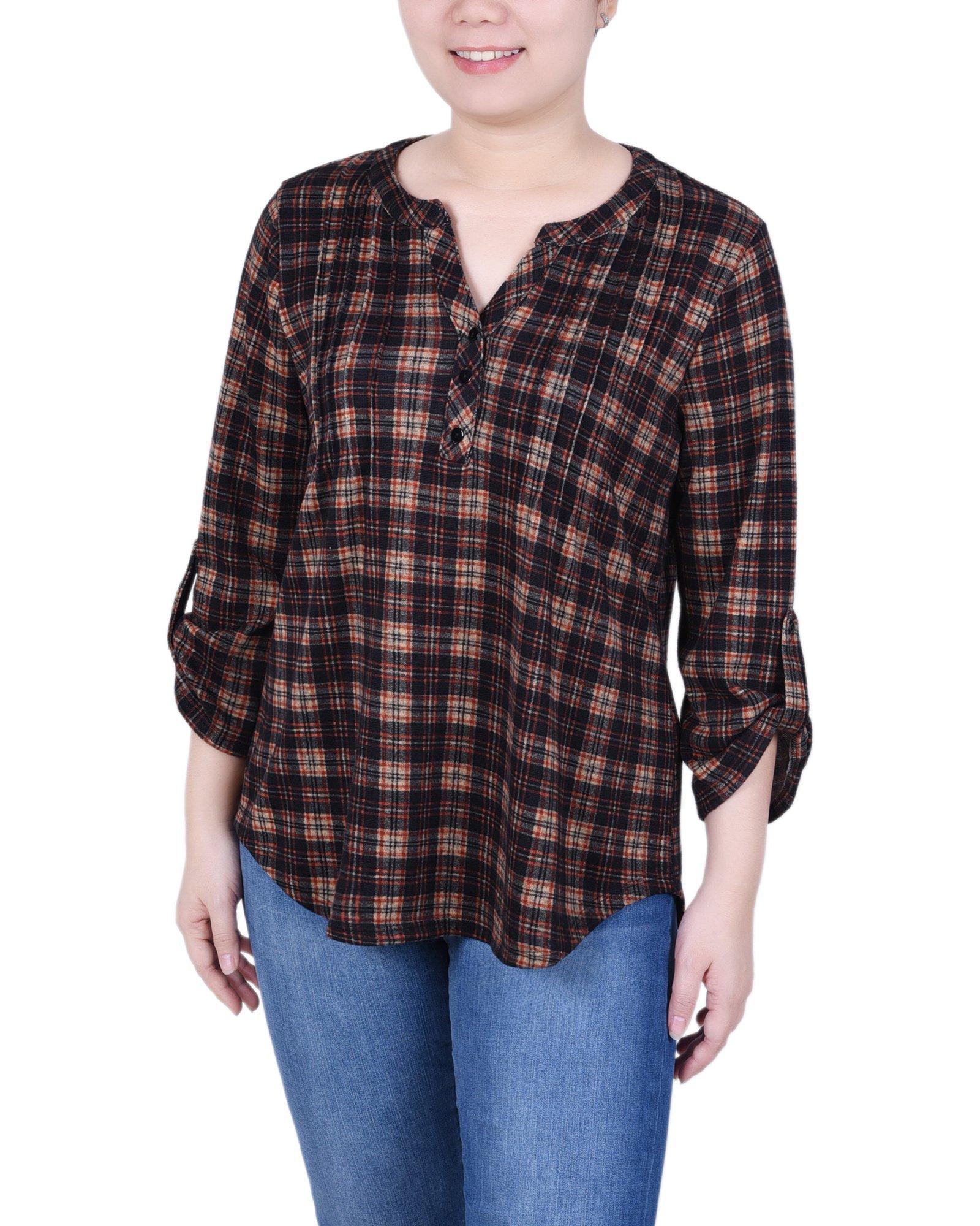 NY Collection Petite 3/4 Roll Sleeve Top