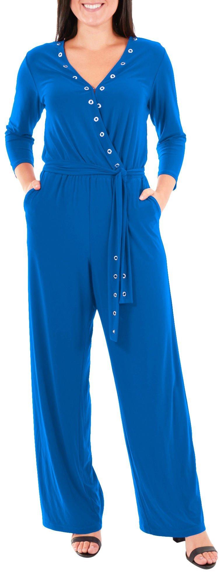 NY Collection Womens Grommet Wide Leg Jumpsuit