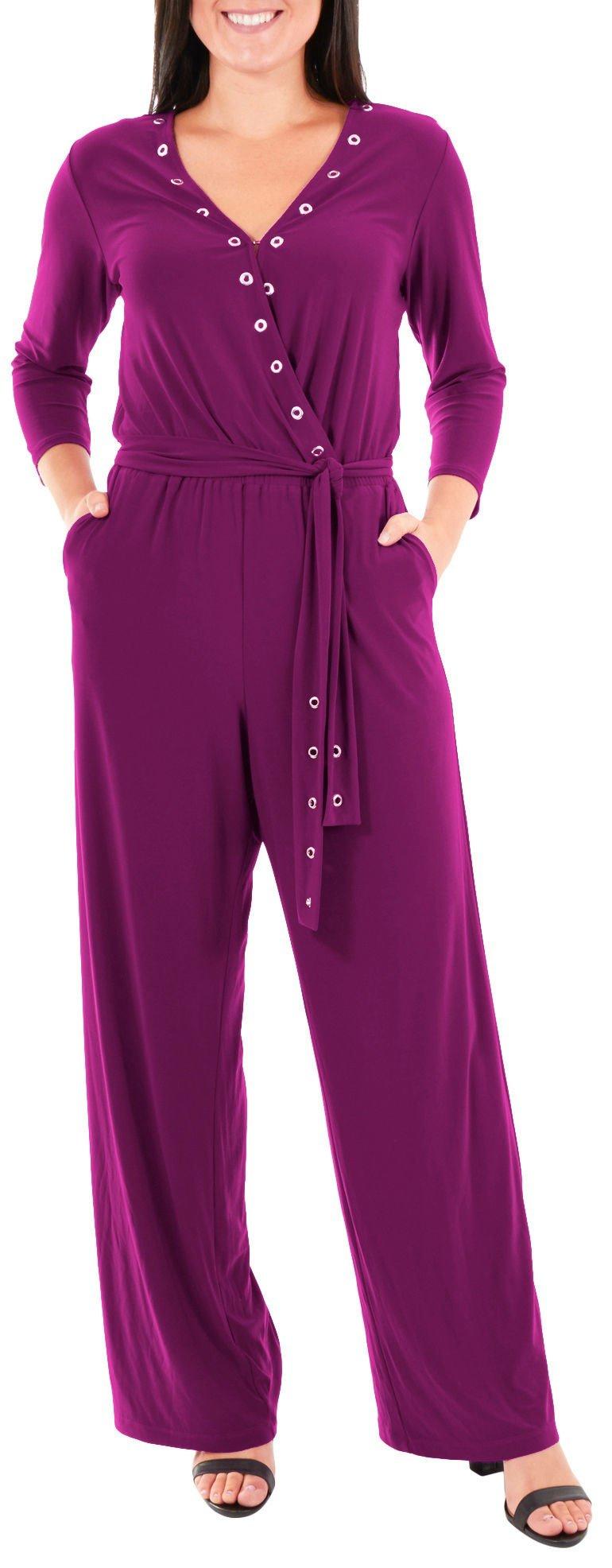 NY Collection Womens Grommet Wide Leg Jumpsuit