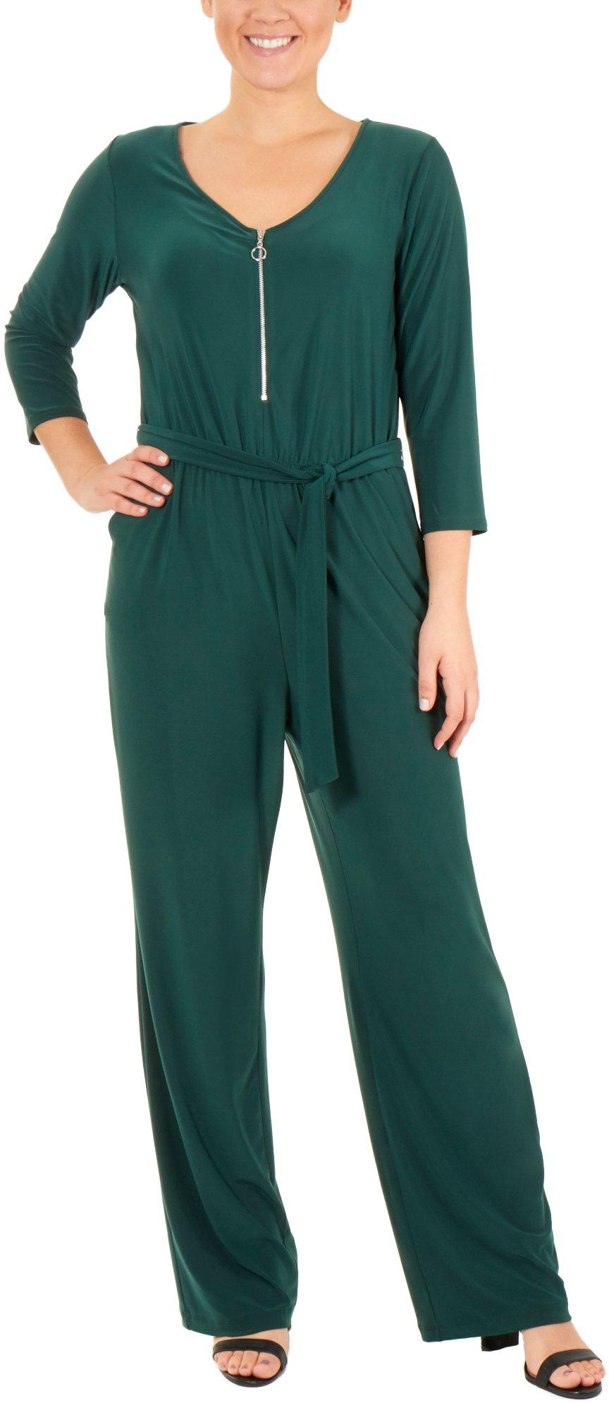 NY Collection Womens Zipper Front Jumpsuit