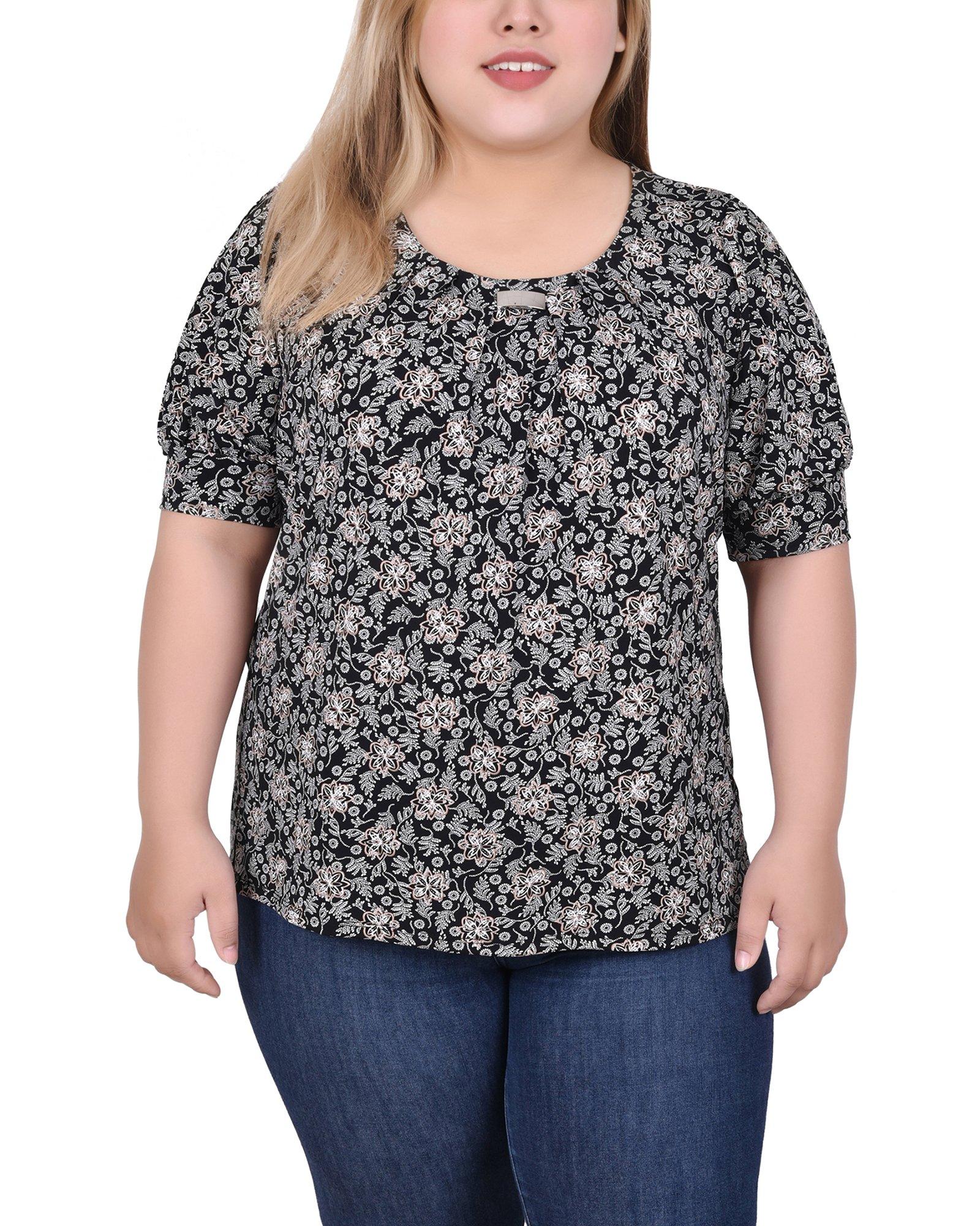 NY Collection Womens Short Sleeve Balloon Sleeve Top
