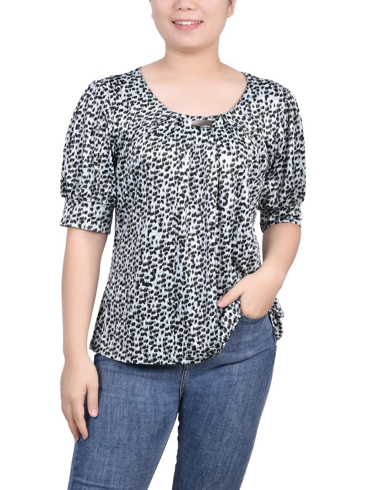 NY Collection Womens Missy Short Sleeve Balloon Sleeve Top