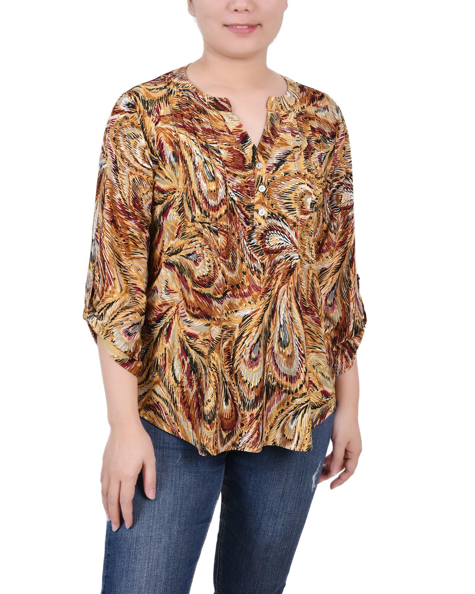 NY Collection Womens Petite 3/4 Roll Tap Pullover Top