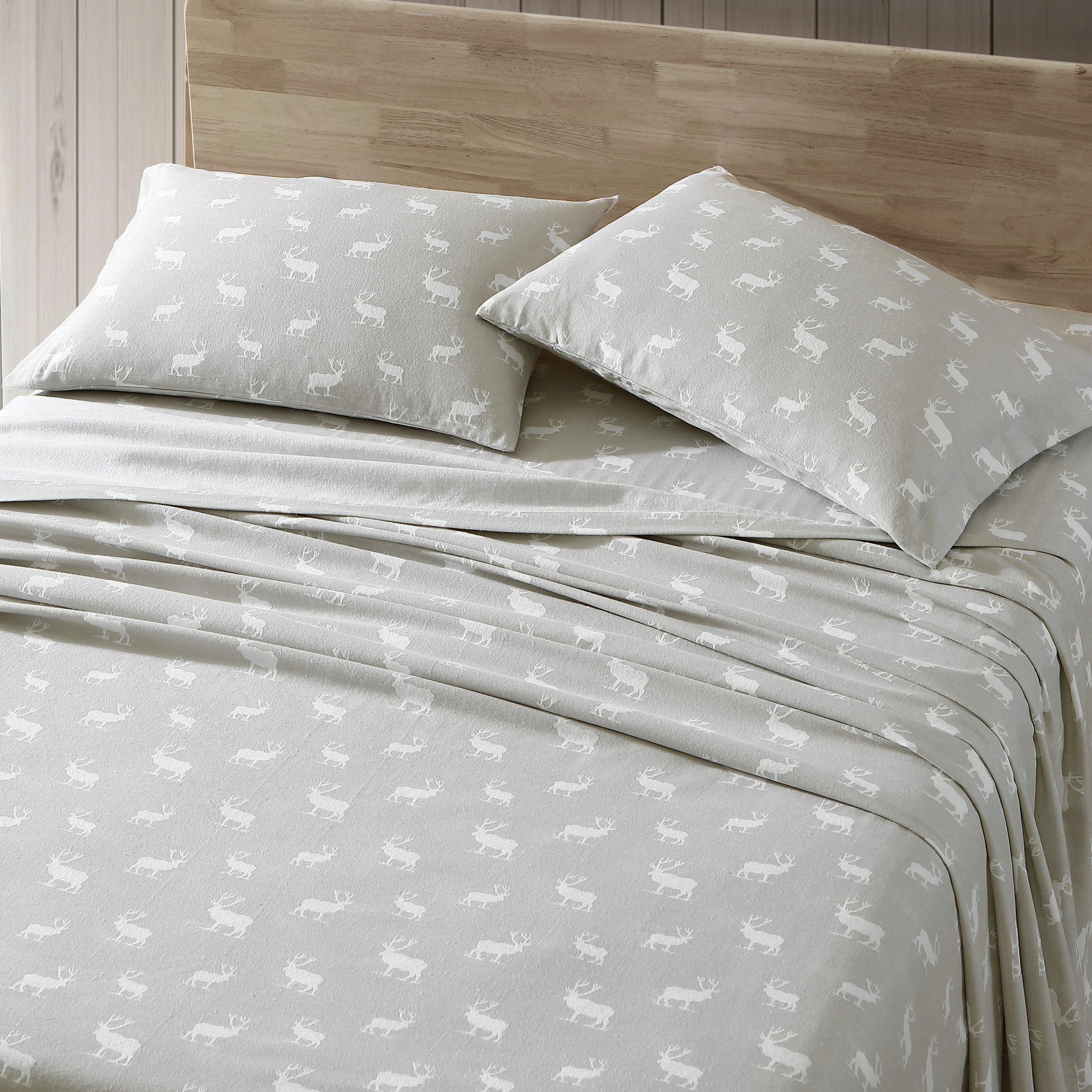 Eddie Bauer Elk Grove Silver Cotton Flannel Sheet Set