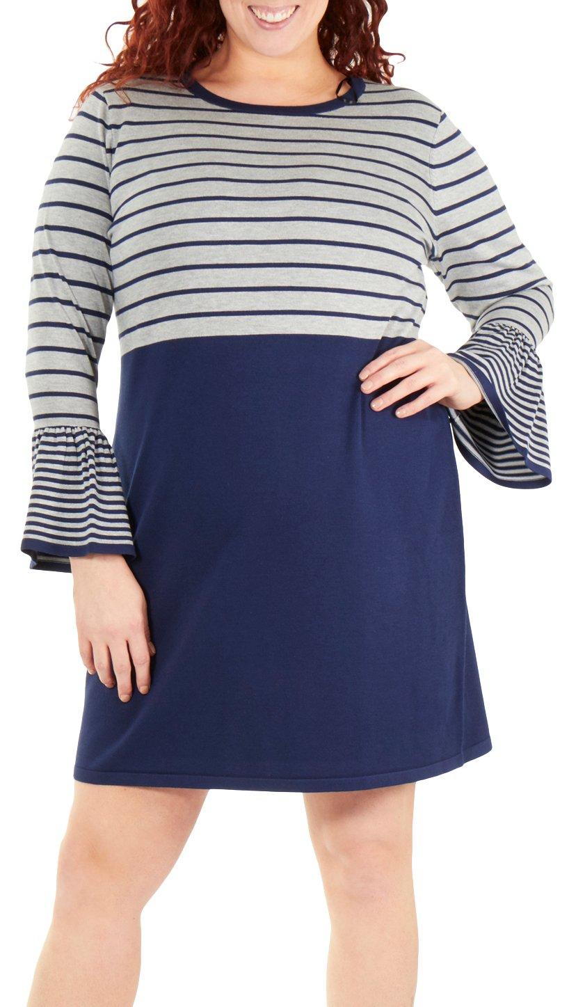NY Collection Plus Long Sleeve Stripe Dress