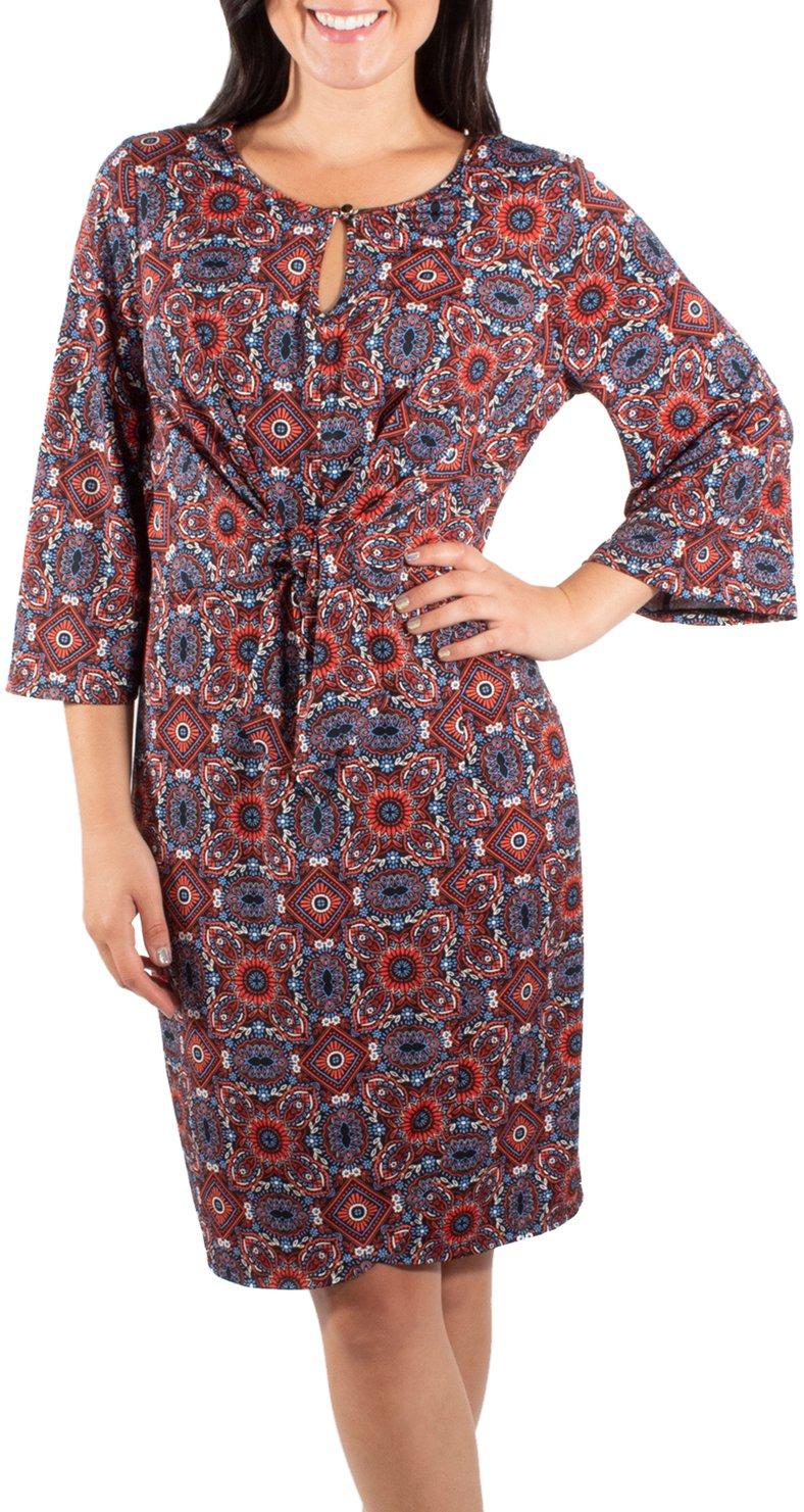 NY Collection Womens Flare Sleeve Tie Front Dress