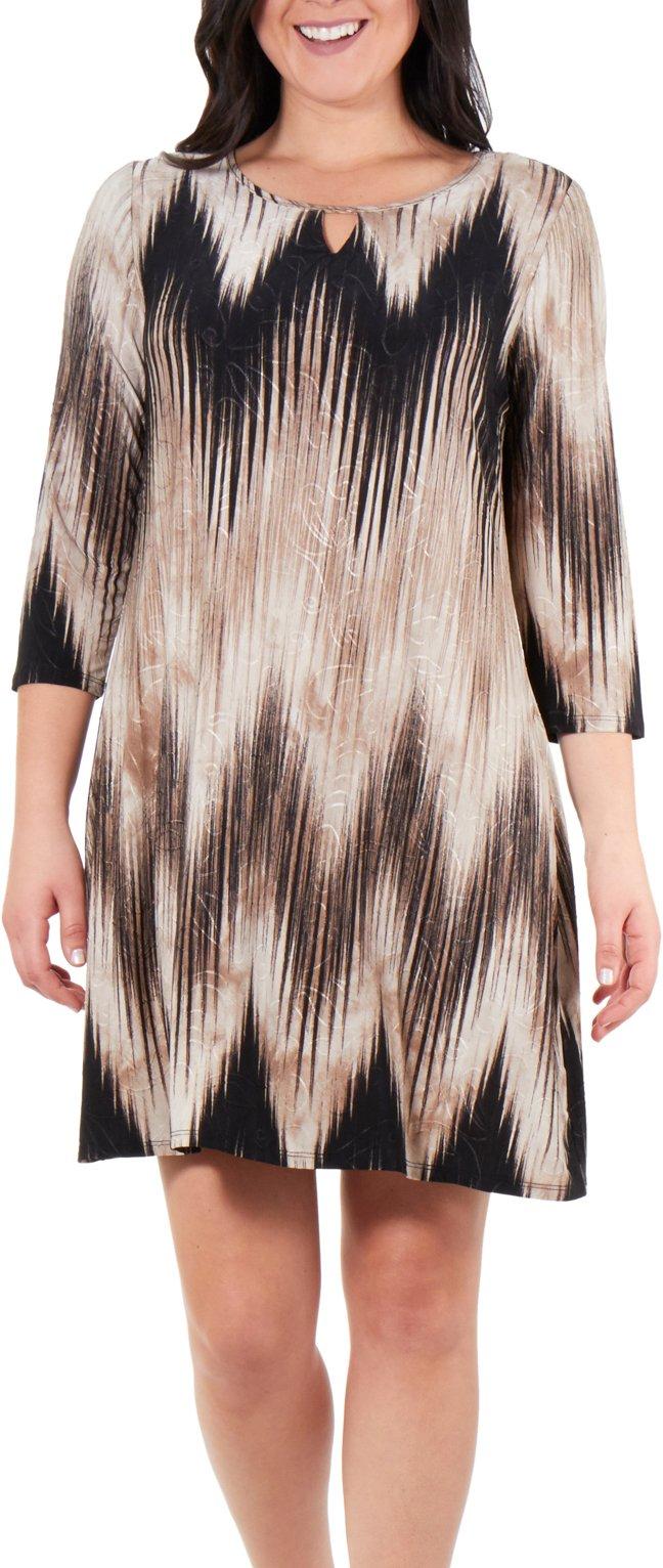 NY Collection Womens Striped Keyhole Shift Dress